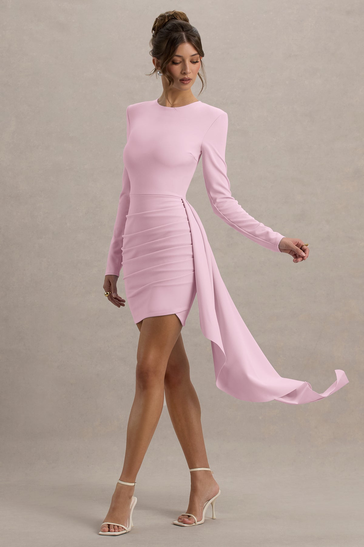 Zaya Pink Long Sleeve Mini Dress With Drape Club L London - UK Zaya Pink Long Sleeve Mini Dress With Drape Club L London - UK