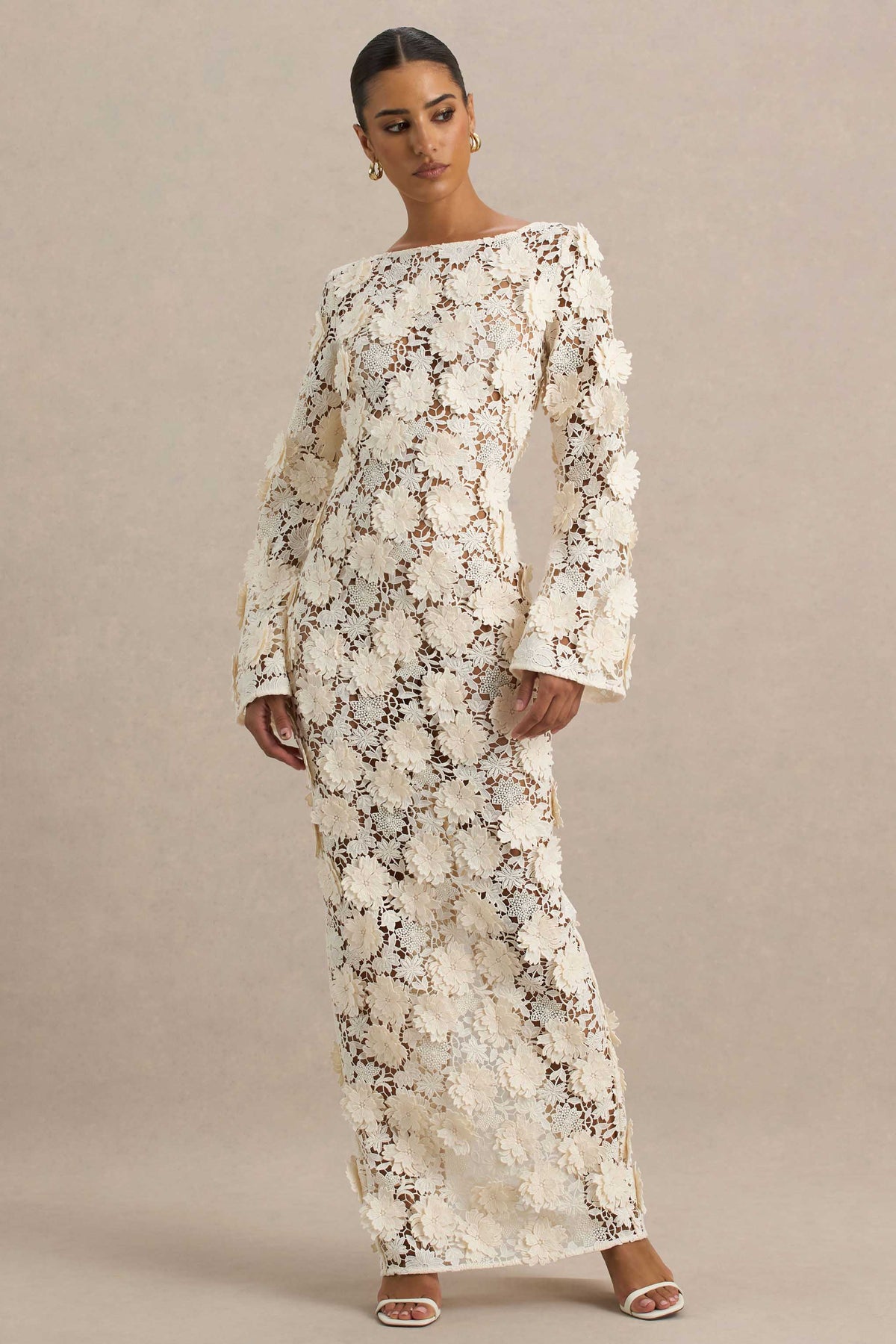 Viper Cream Lace Long-Sleeve Maxi Dress Club L London - UK Viper Cream Lace Long-Sleeve Maxi Dress Club L London - UK