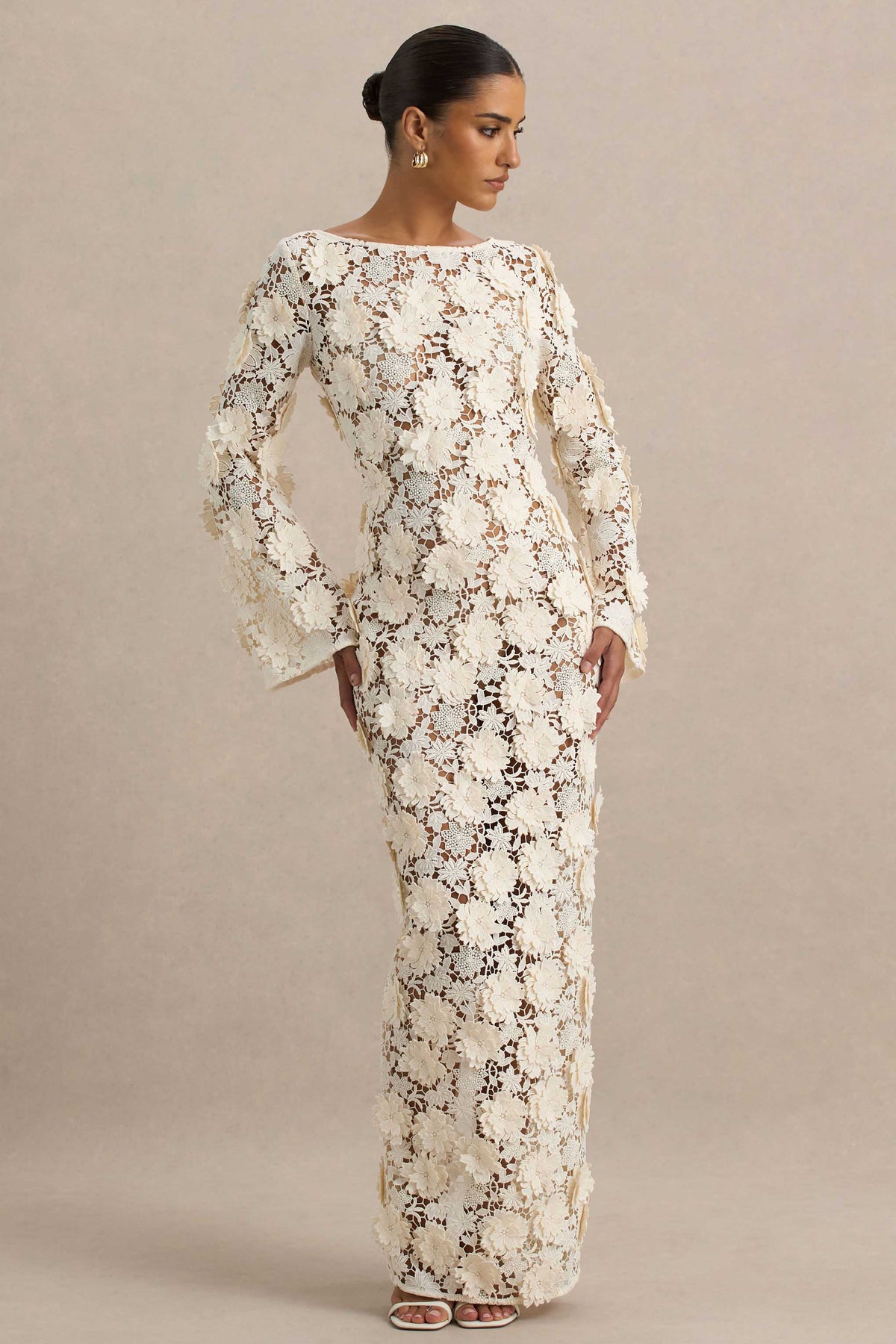 dress with long sleeves lace Viper Cream Lace Long-Sleeve Maxi Dress – Club L London