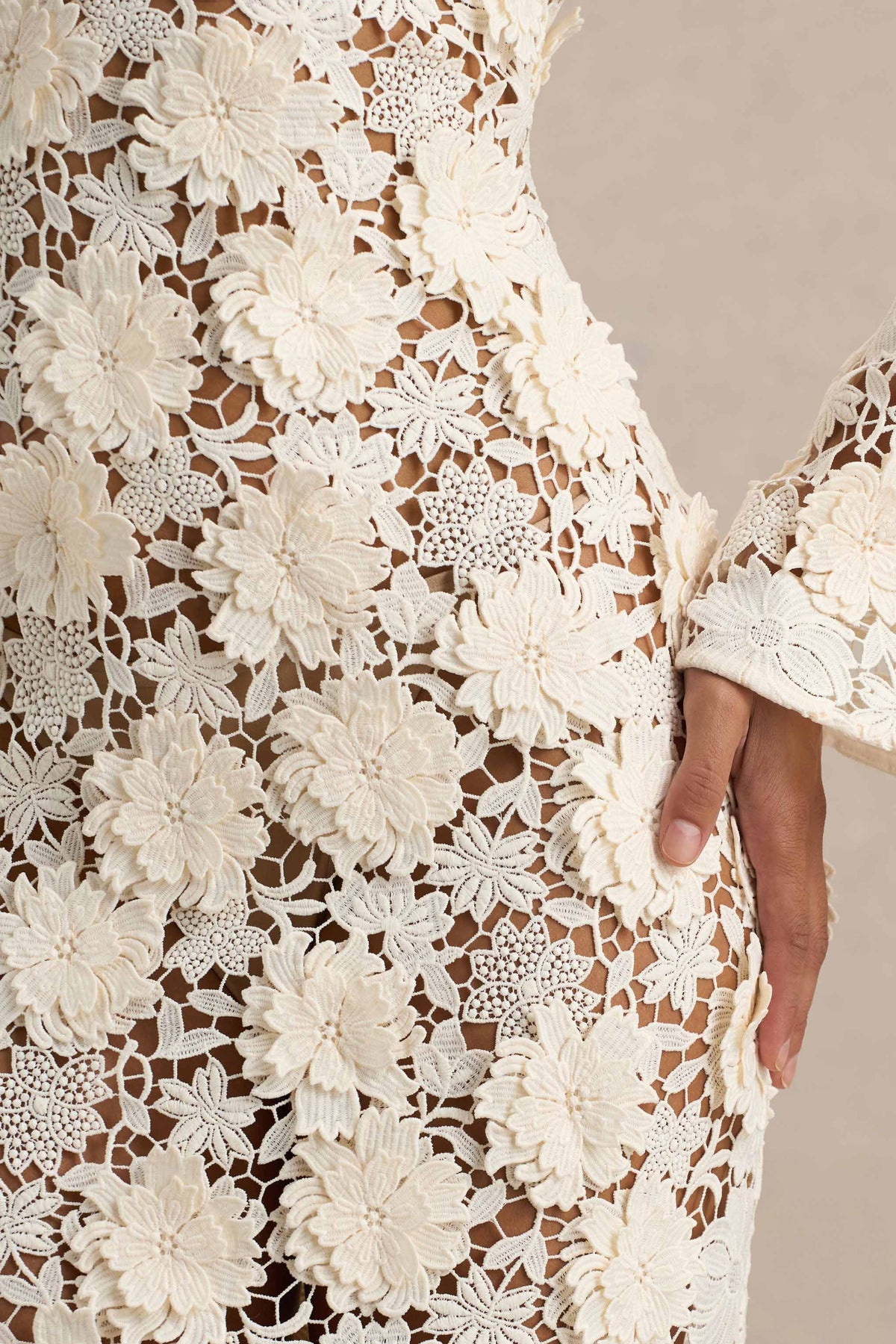 Viper Cream Lace Long-Sleeve Maxi Dress Club L London - UK Viper Cream Lace Long-Sleeve Maxi Dress Club L London - UK