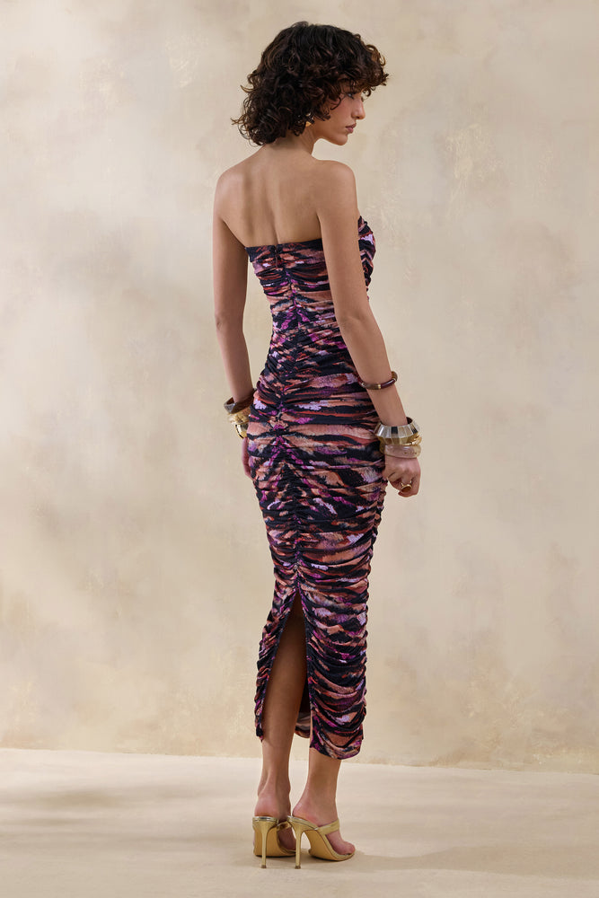 Spontaneity Zebra Print Bandeau Ruched Midi Dress – Club L London