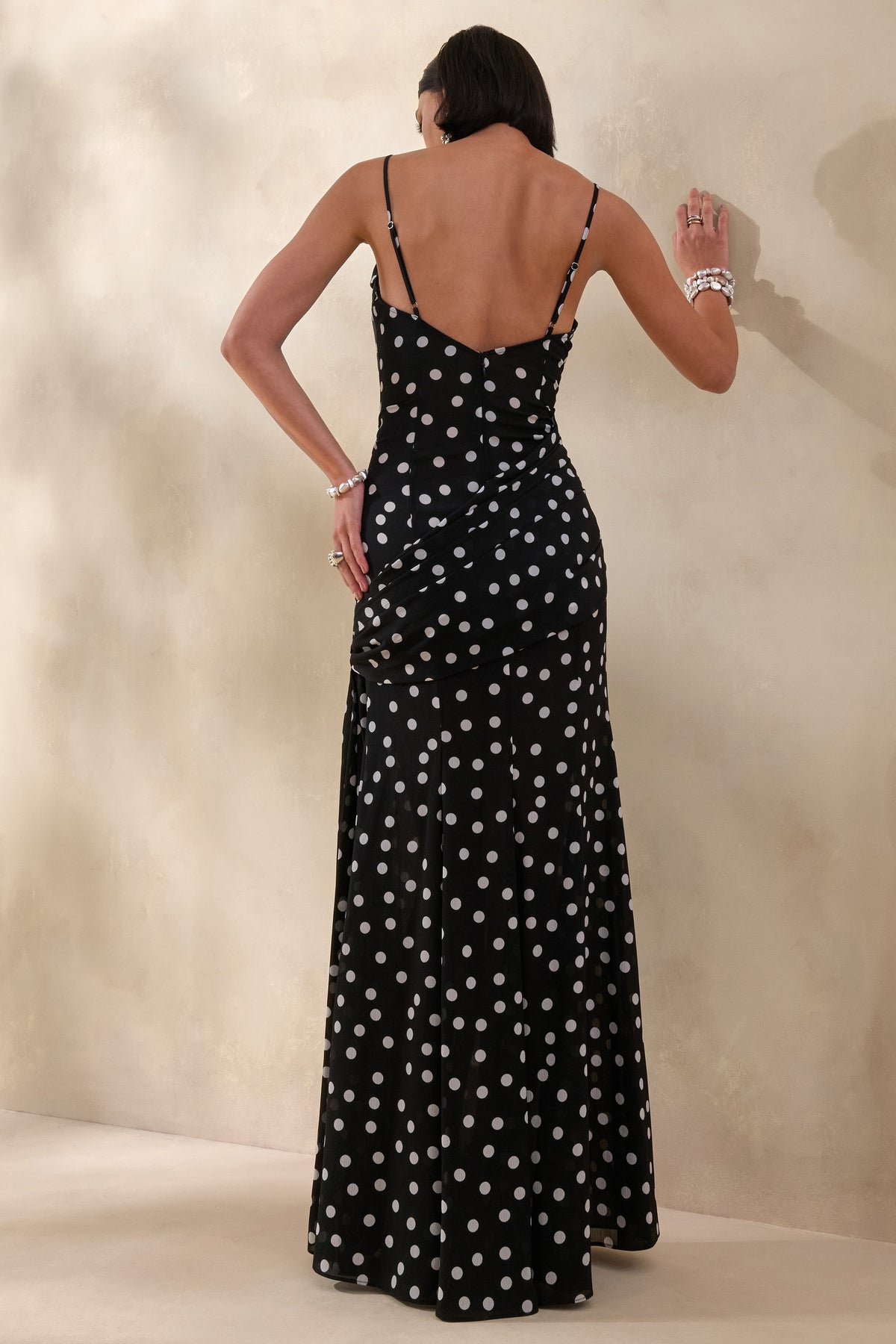 ECM_HR_CL136244001 - Virtue | Black & White Polka Dot Cowl-Neck Fishtail Maxi Dress With Split 3.jpg