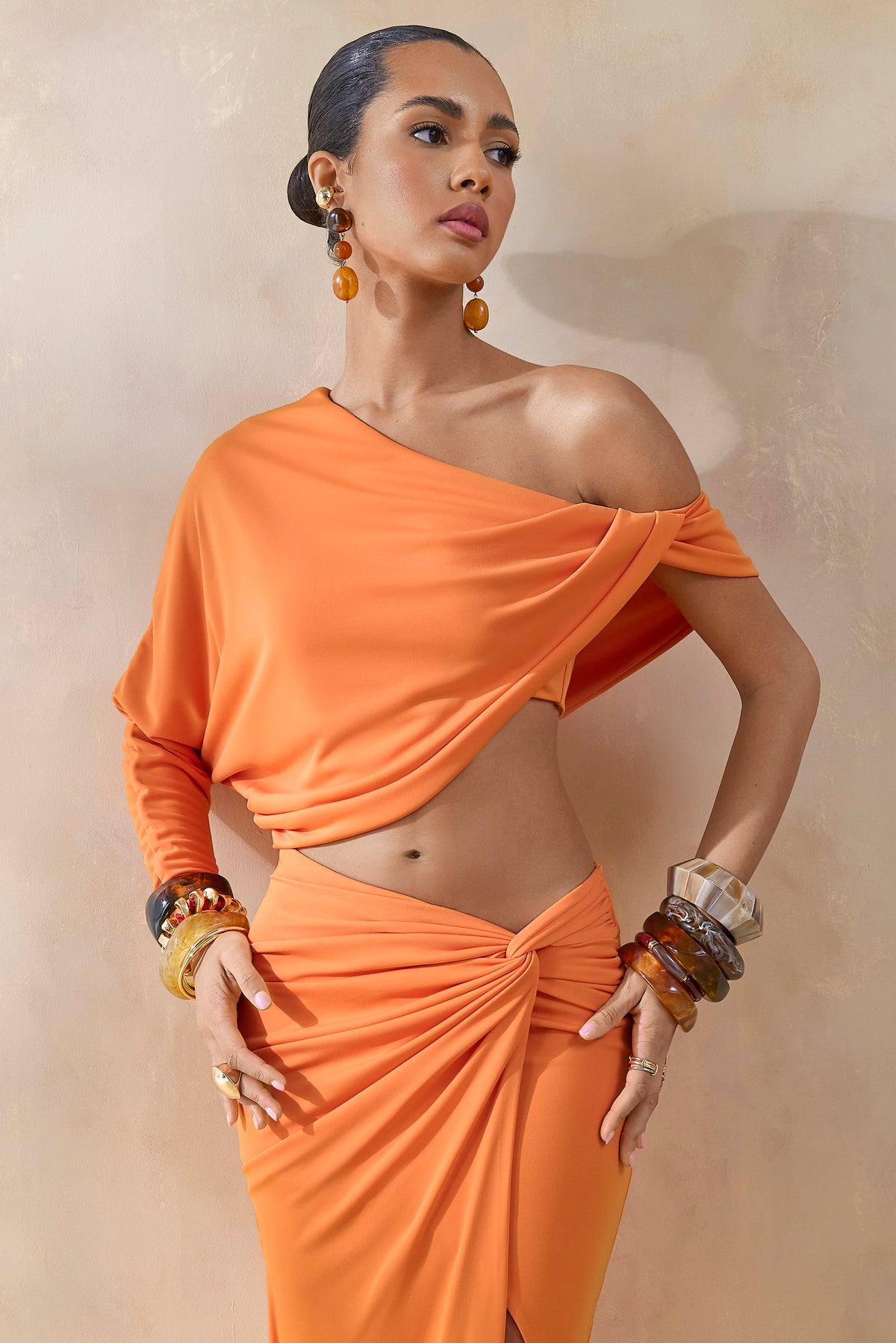 ECM_HR_CL13627701 - Dua _ Orange Asymmetric One-Sleeve Draped Top  4.jpg