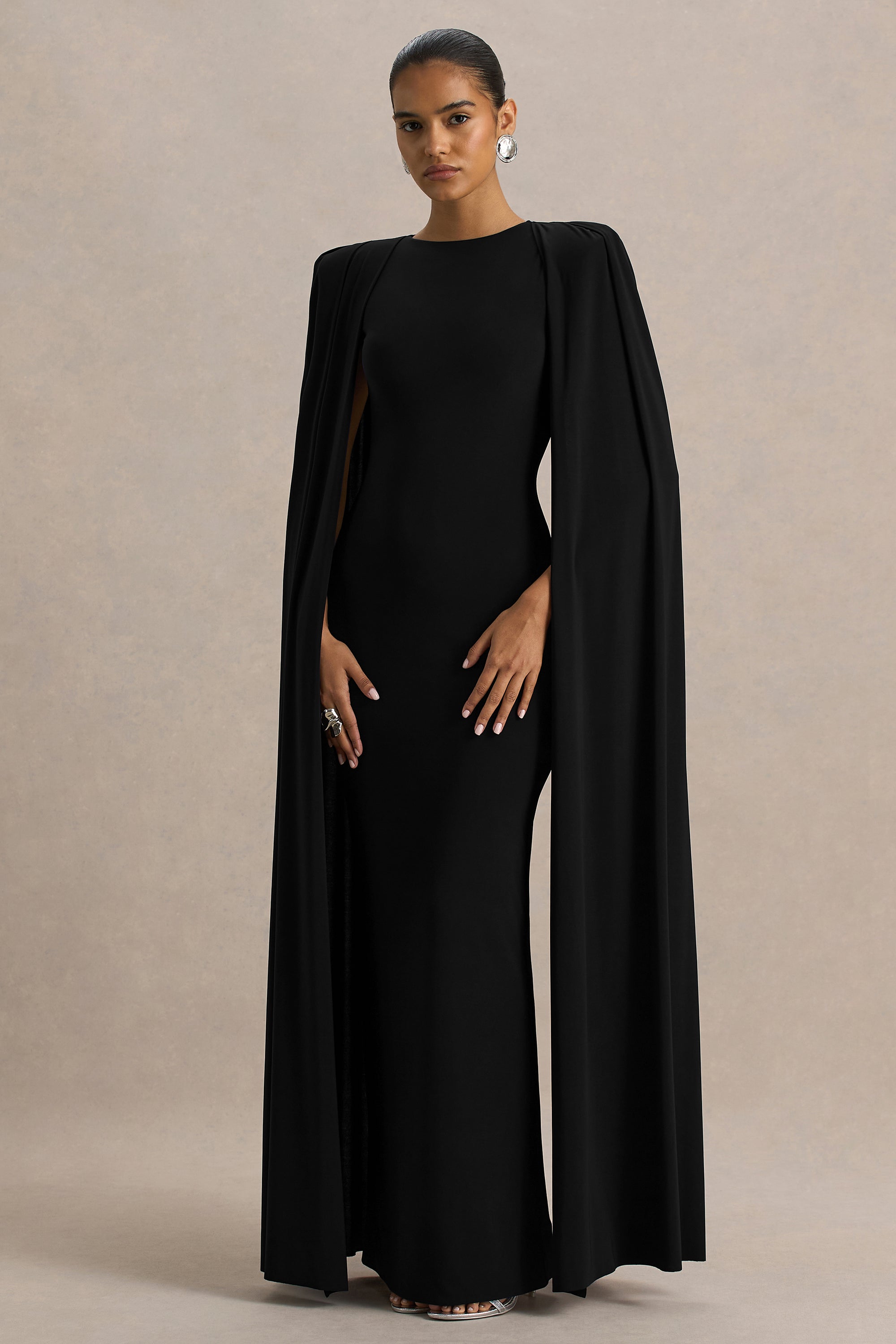 ECM_HR_CL136341001 - Mimi Black High-Neck Maxi Dress With Cape Sleeve Detail1.jpg