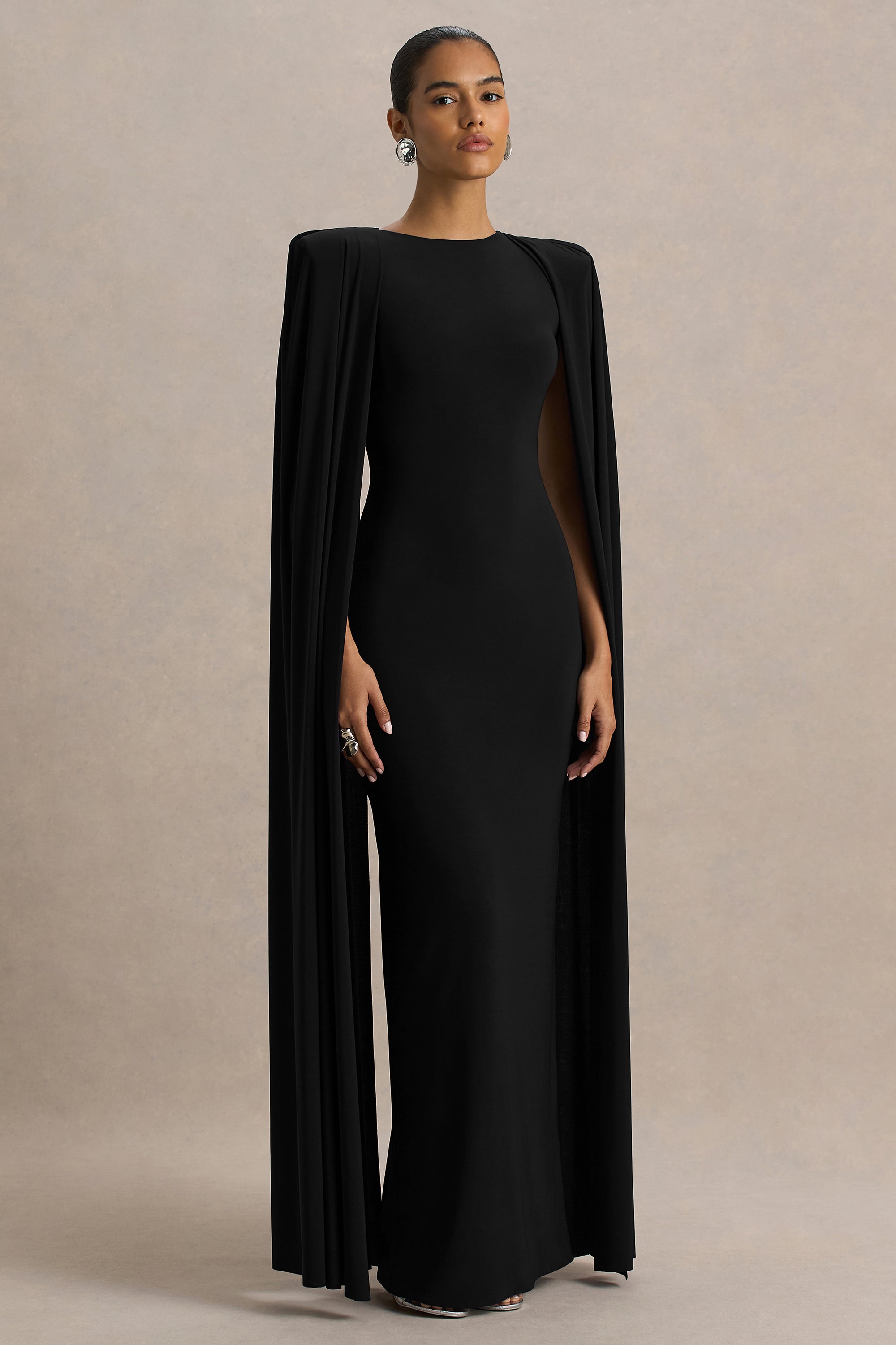 ECM_HR_CL136341001 - Mimi Black High-Neck Maxi Dress With Cape Sleeve Detail3.jpg