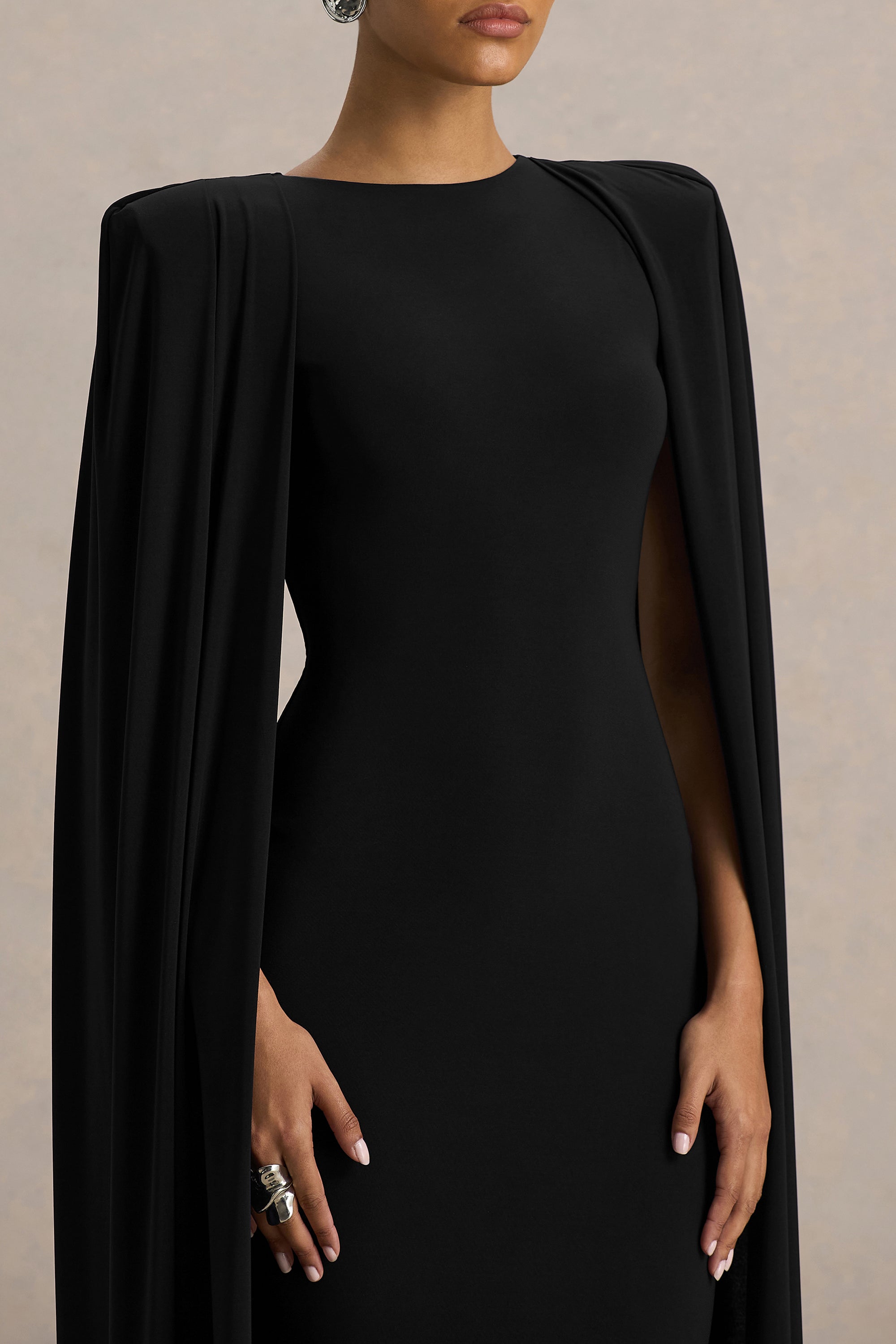 ECM_HR_CL136341001 - Mimi Black High-Neck Maxi Dress With Cape Sleeve Detail4.jpg