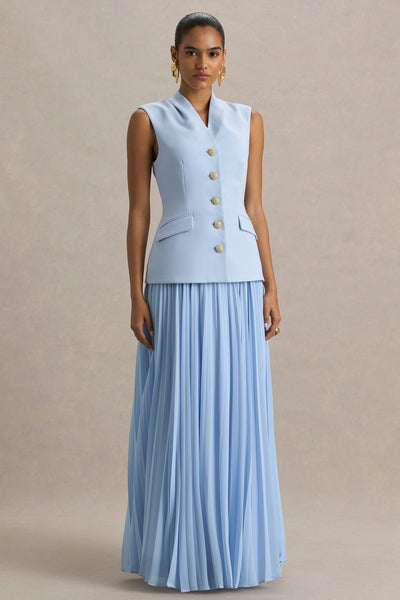 heavenly hues light blue maxi dress | Powder High Neck With Pleated Detailing – Club L London Spring - Summer Autumn Au Lait Multiway Height:6.4-6.7 Floor length