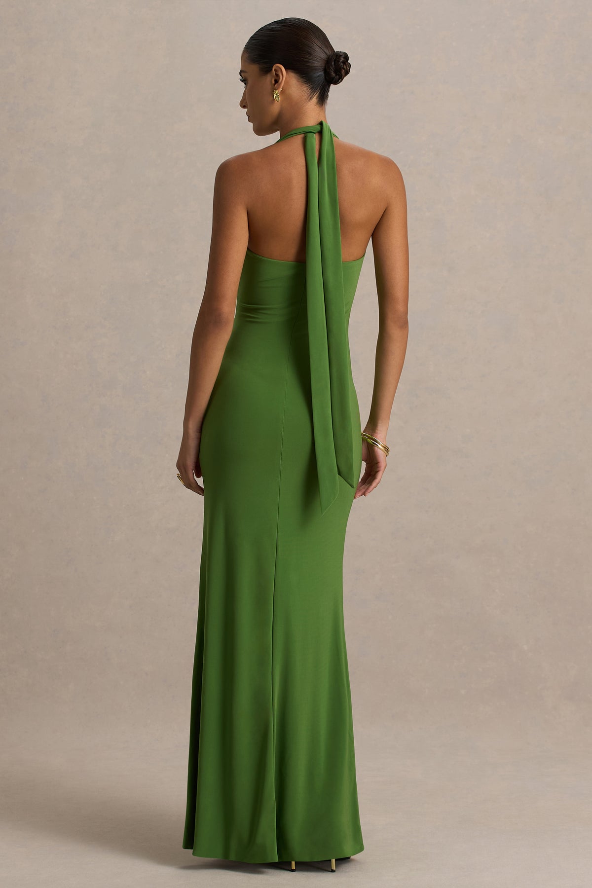 Hera Green Extreme Plunge Maxi Dress With Ruched Detail Club L London - UK Hera Green Extreme Plunge Maxi Dress With Ruched Detail Club L London - UK