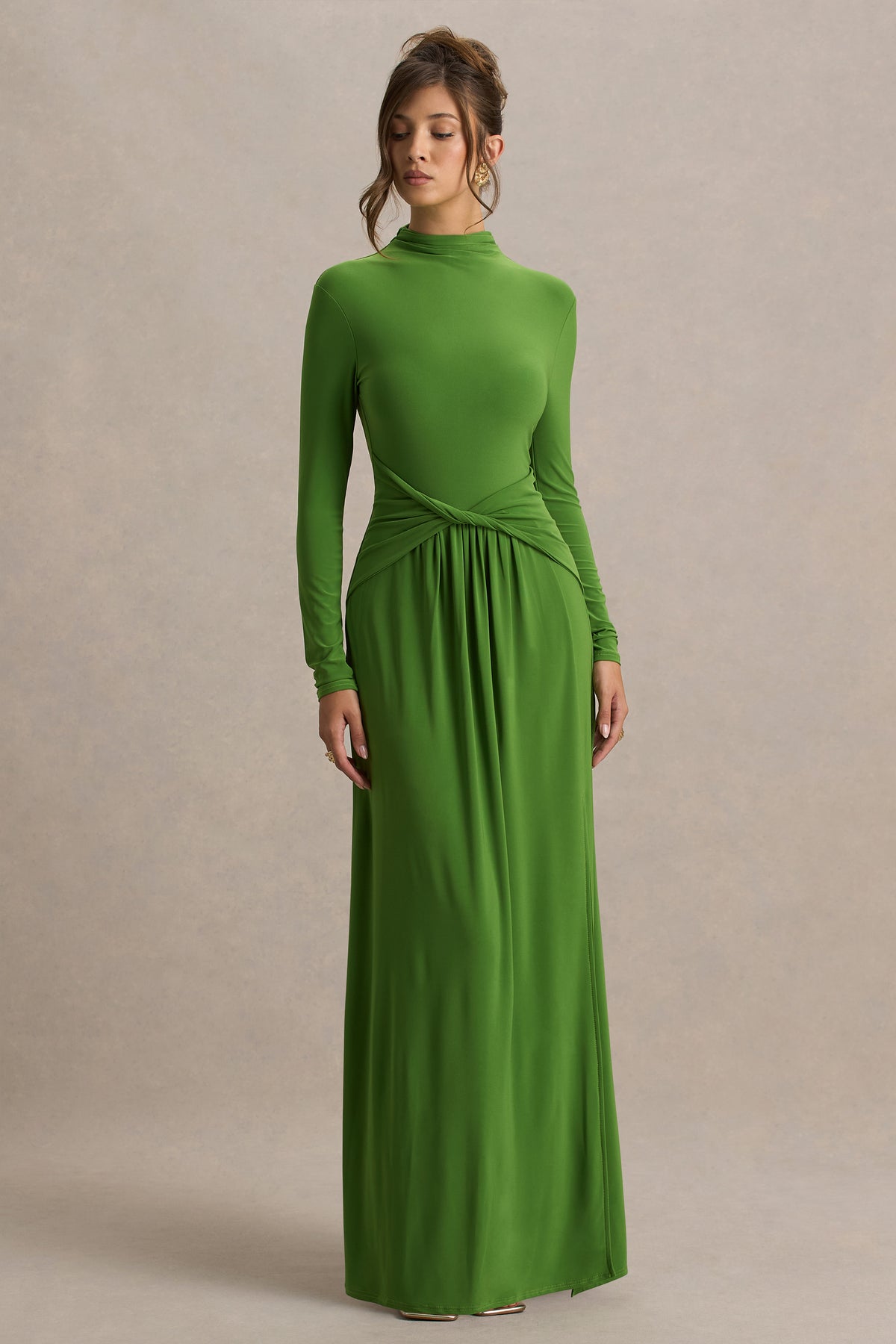 Hourglass Green Long-Sleeve Twisted Maxi Dress With Split Club L London - UK Hourglass Green Long-Sleeve Twisted Maxi Dress With Split Club L London - UK