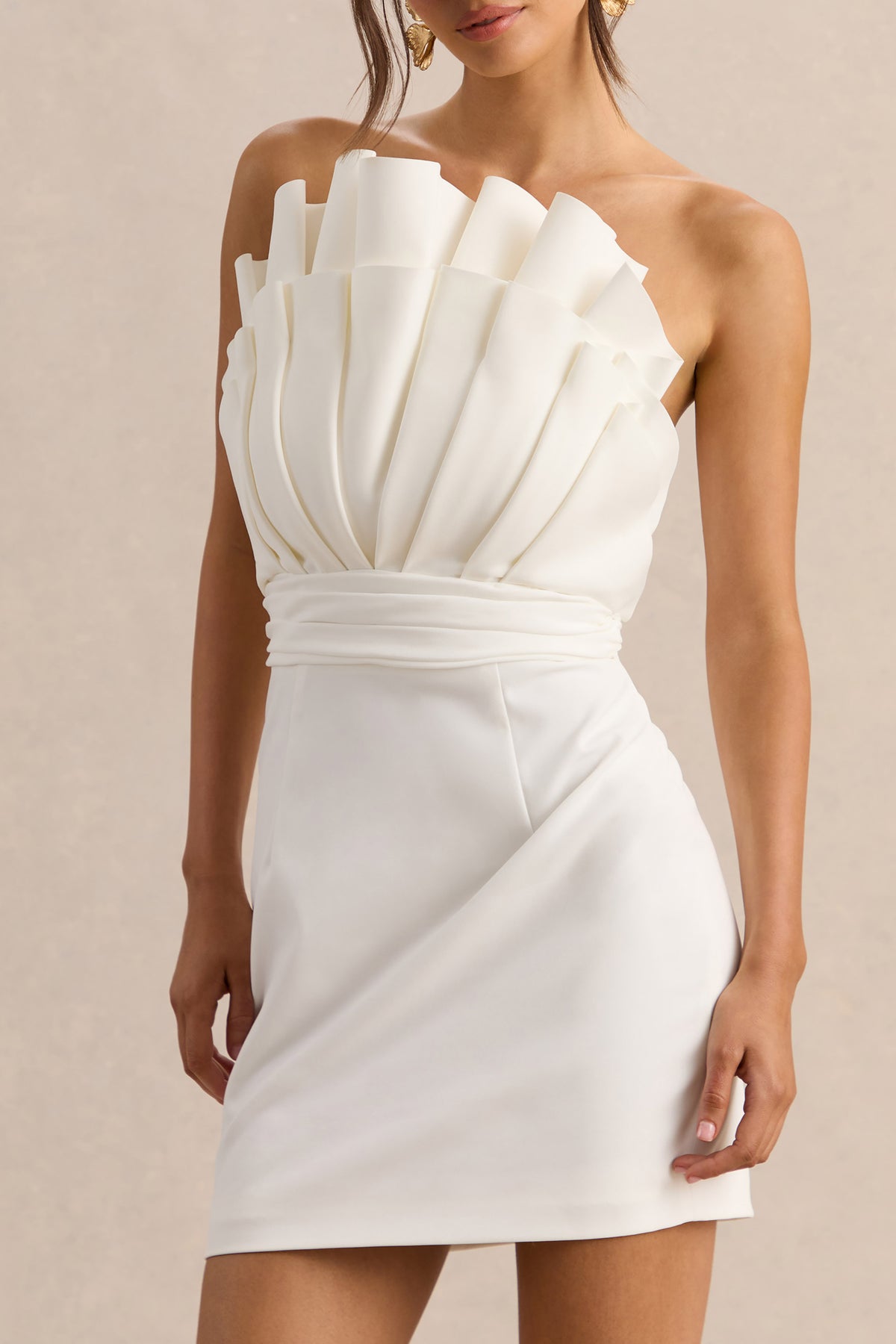 Pastoral White Ruffled Asymmetric-Neck Mini Dress – Club L London