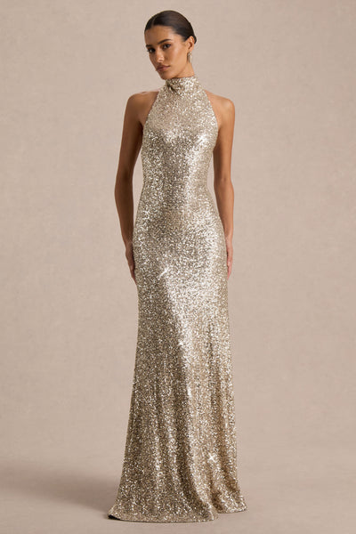 gold sequin maxi dress uk Lillie Sequin Maxi Dress-Gold L