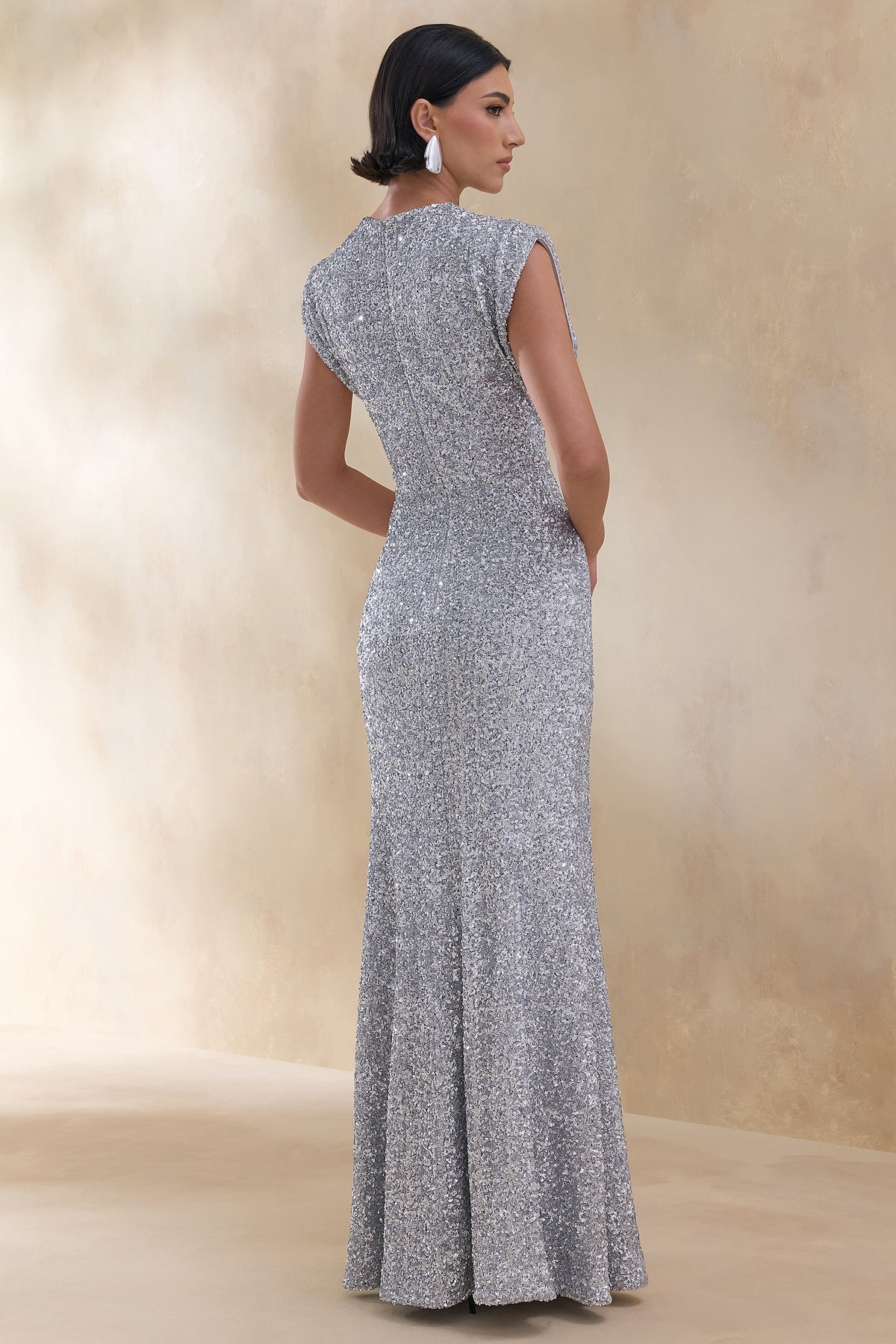 ECM_HR_CL136685013 Aurah | Silver Sequin Crew-Neck Maxi Dress With Cap Sleeves 3.jpg