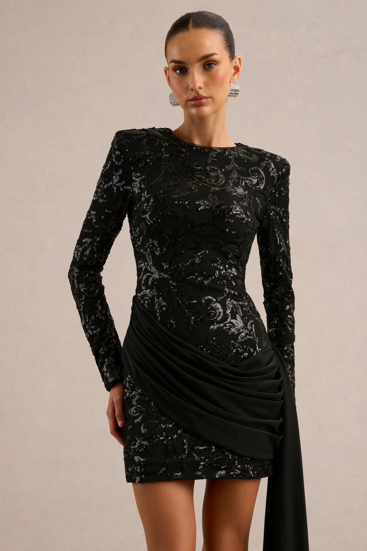 ECM_HR_CL136704002 - Florecita _ Black Embellished Lace Crew-Neck Mini Dress With Sash Detail5.jpg