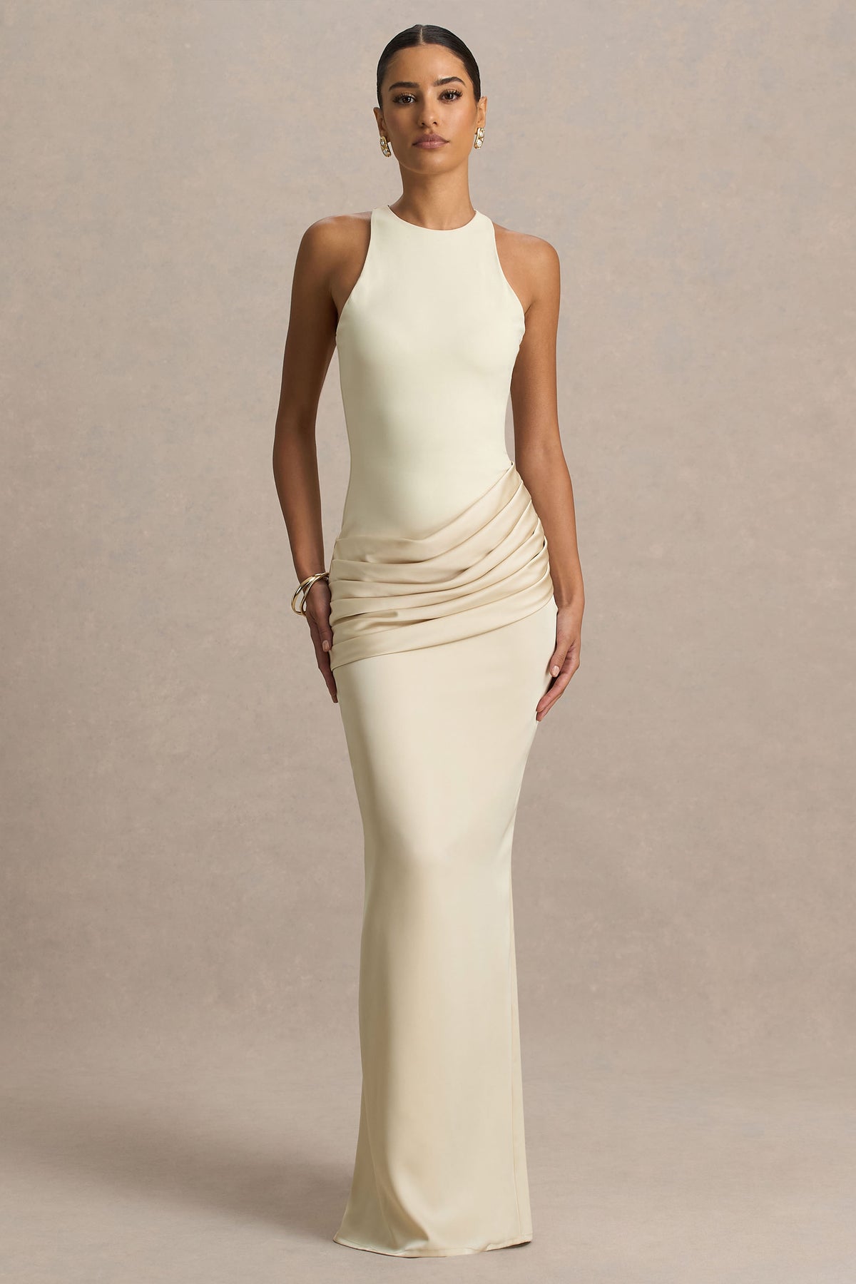 Akari Crew Neck Maxi Dress Satin Skirt
