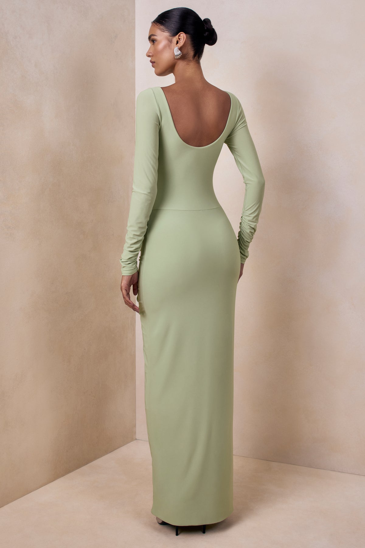 ECM_HR_CL136818314 - Matilda | Light Green Boat-Neck Maxi Dress With Ruched Detailing 06.jpg