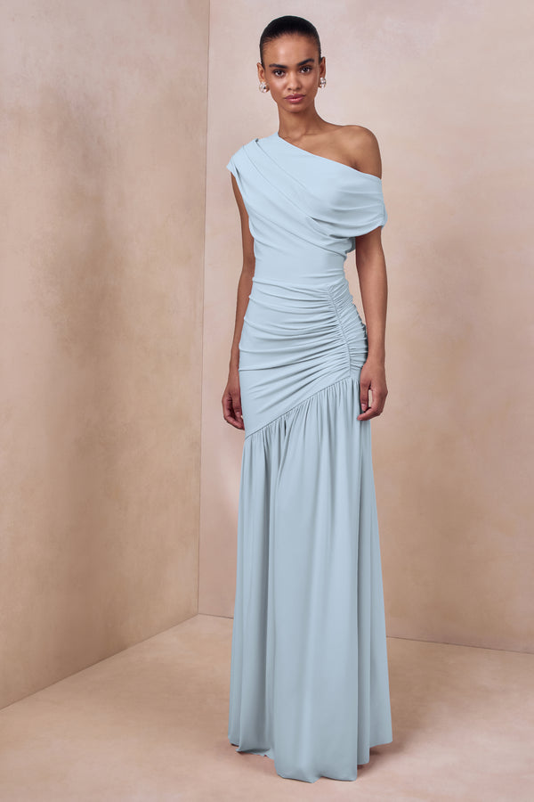 princess polly baby blue dress Asymmetric Draped Neckline Maxi Dress – InTheStyle