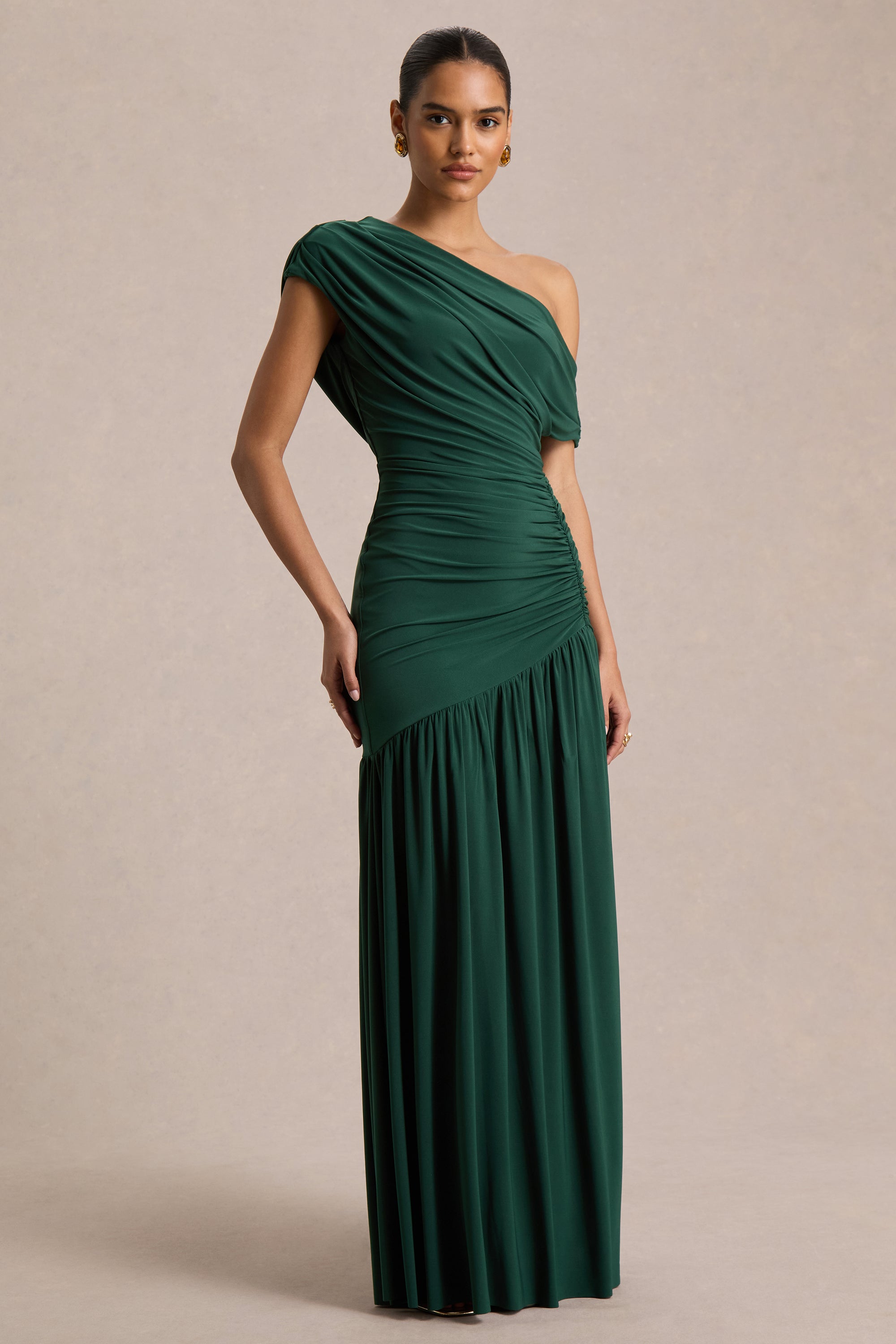 HR_CL136828038 - Kady Dark Green Asymmetric-Neck Maxi Dress With Ruched Detailing and Front-High Split 03.jpg