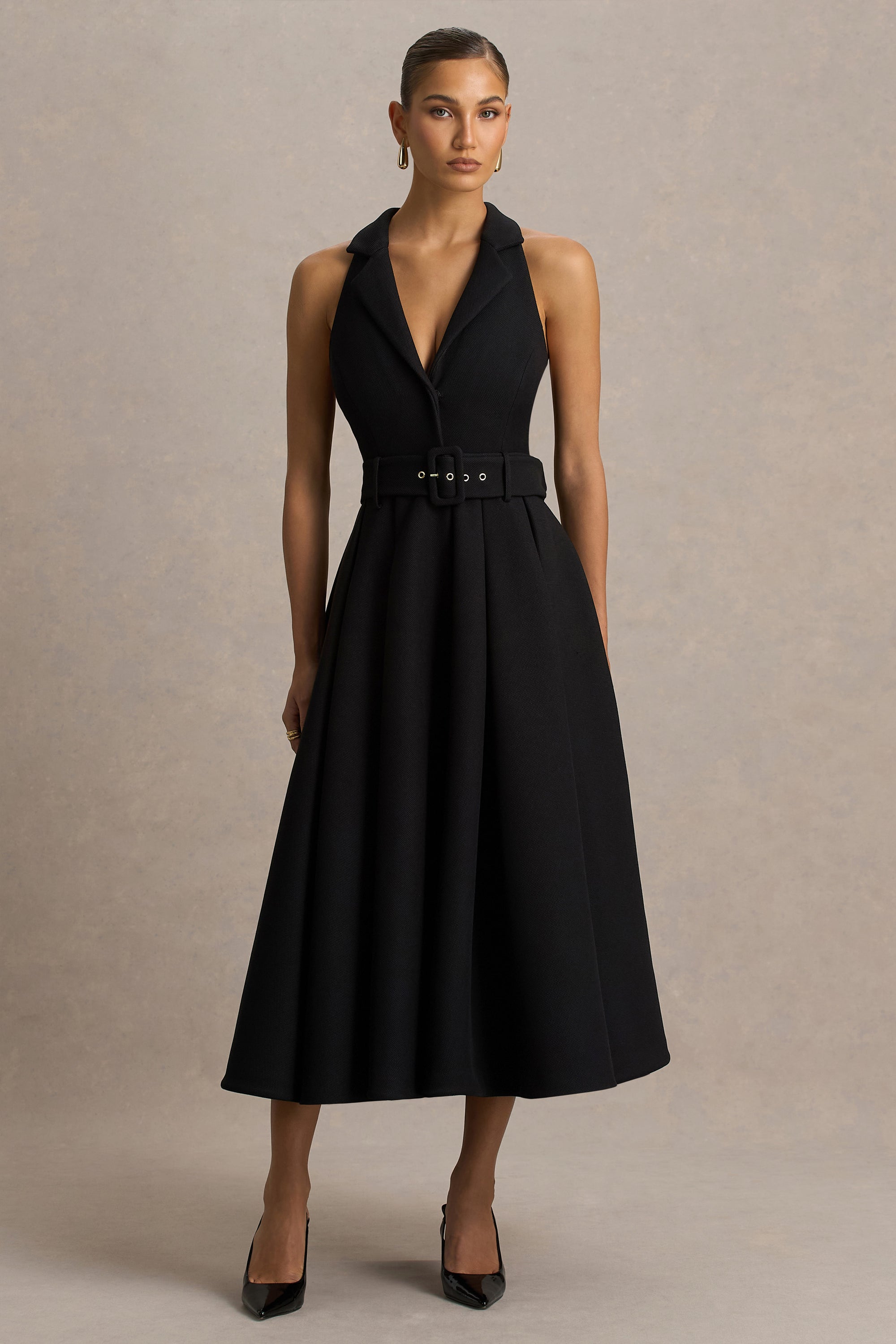 Alessa Plunge Neck Tailored Midi Dress