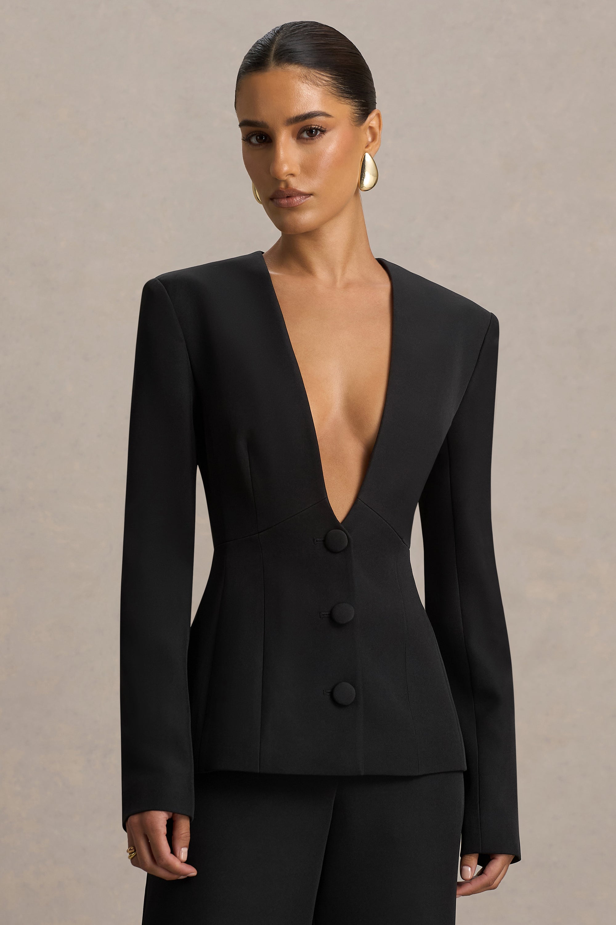 Rosalina Extreme Plunge Neck Tailored Blazer