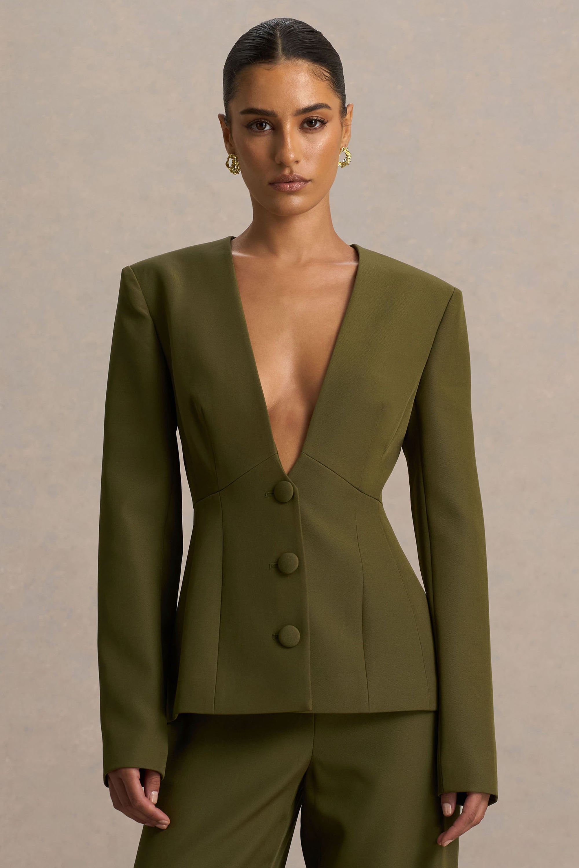 Rosalina Extreme Plunge Neck Tailored Blazer