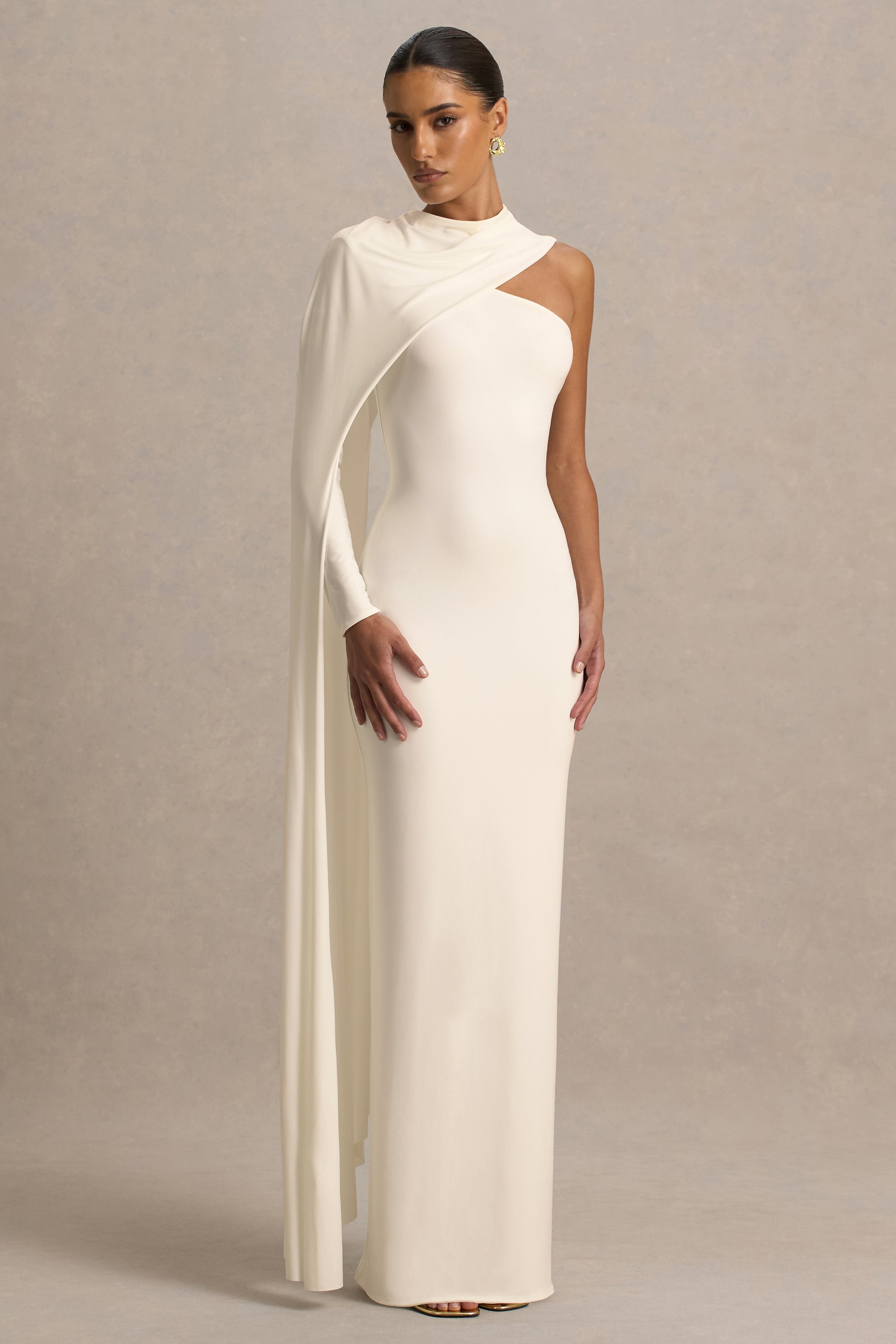 Dawn High Neck Maxi Dress One Long Cape Sleeve