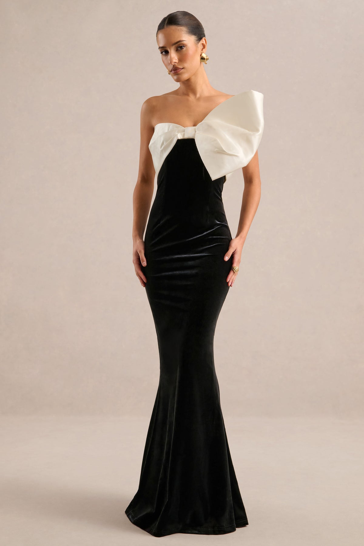 ECM_HR_CL136896240 - Divulge _ Black And White Velvet Asymmetric-Neck Maxi Dress With Bow1.jpg