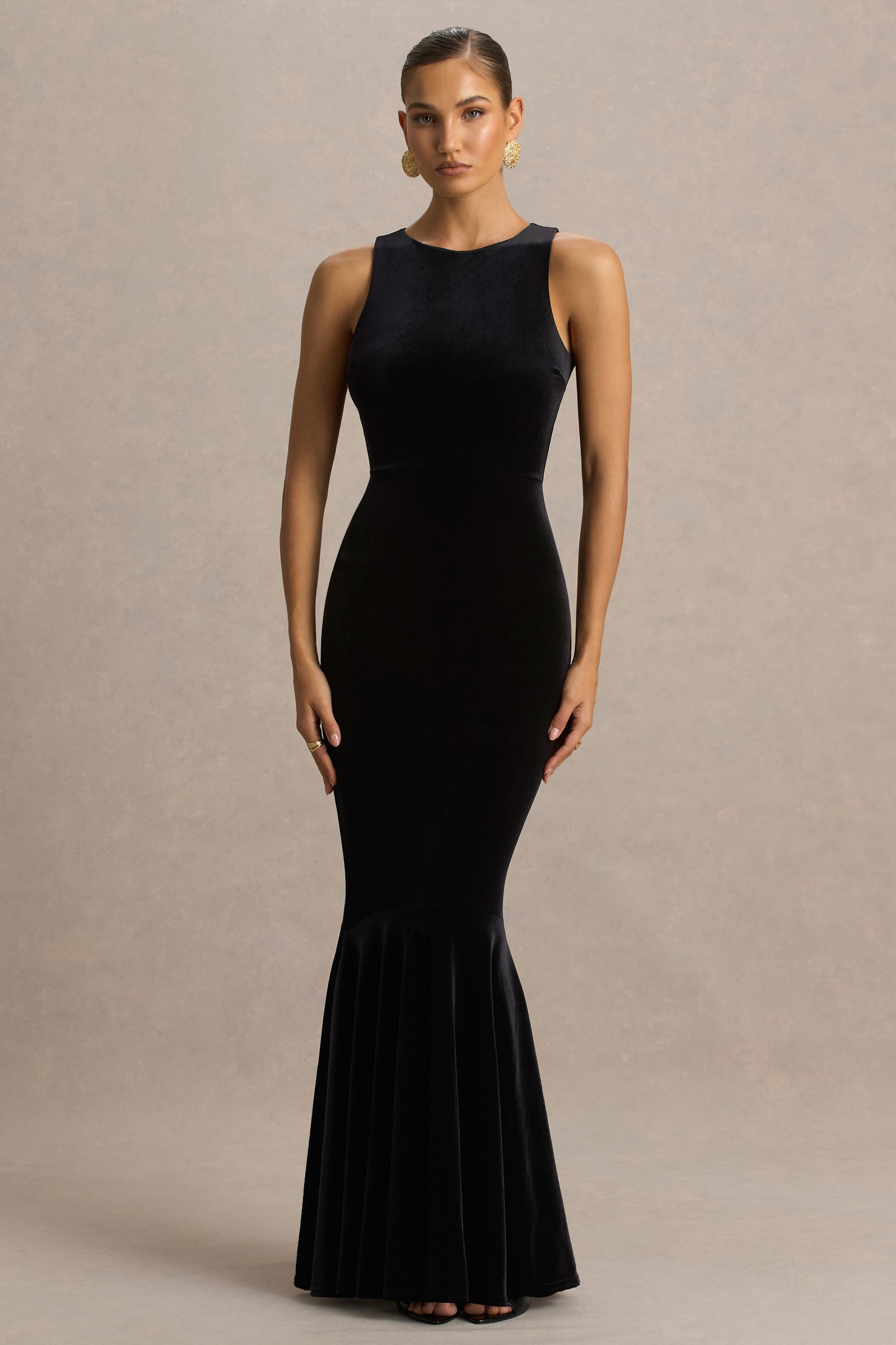 Pippa Velvet Crew Neck Mermaid Maxi Dress
