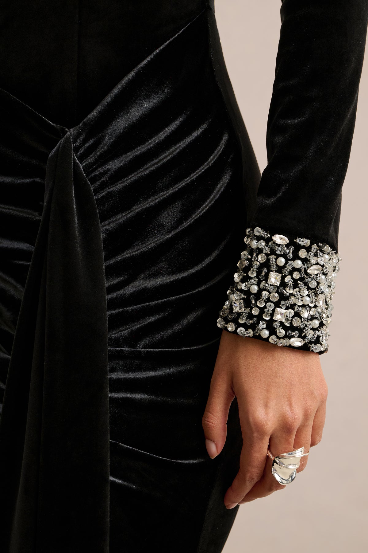 ECM_HR_CL136959002 - Perrin _ Black Velvet Crew-Neck Maxi Dress With Embellished Cuffs4.jpg