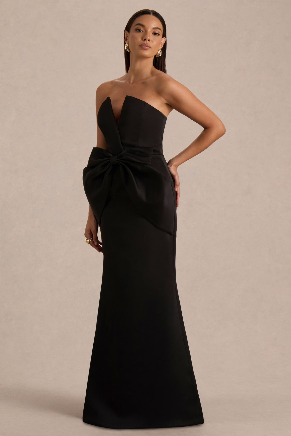 Sonata | Black Satin Bandeau Maxi Dress With Bow Detail - UK 8 Black Sonata | Black Satin Bandeau Maxi Dress With Bow Detail - UK 8 Black