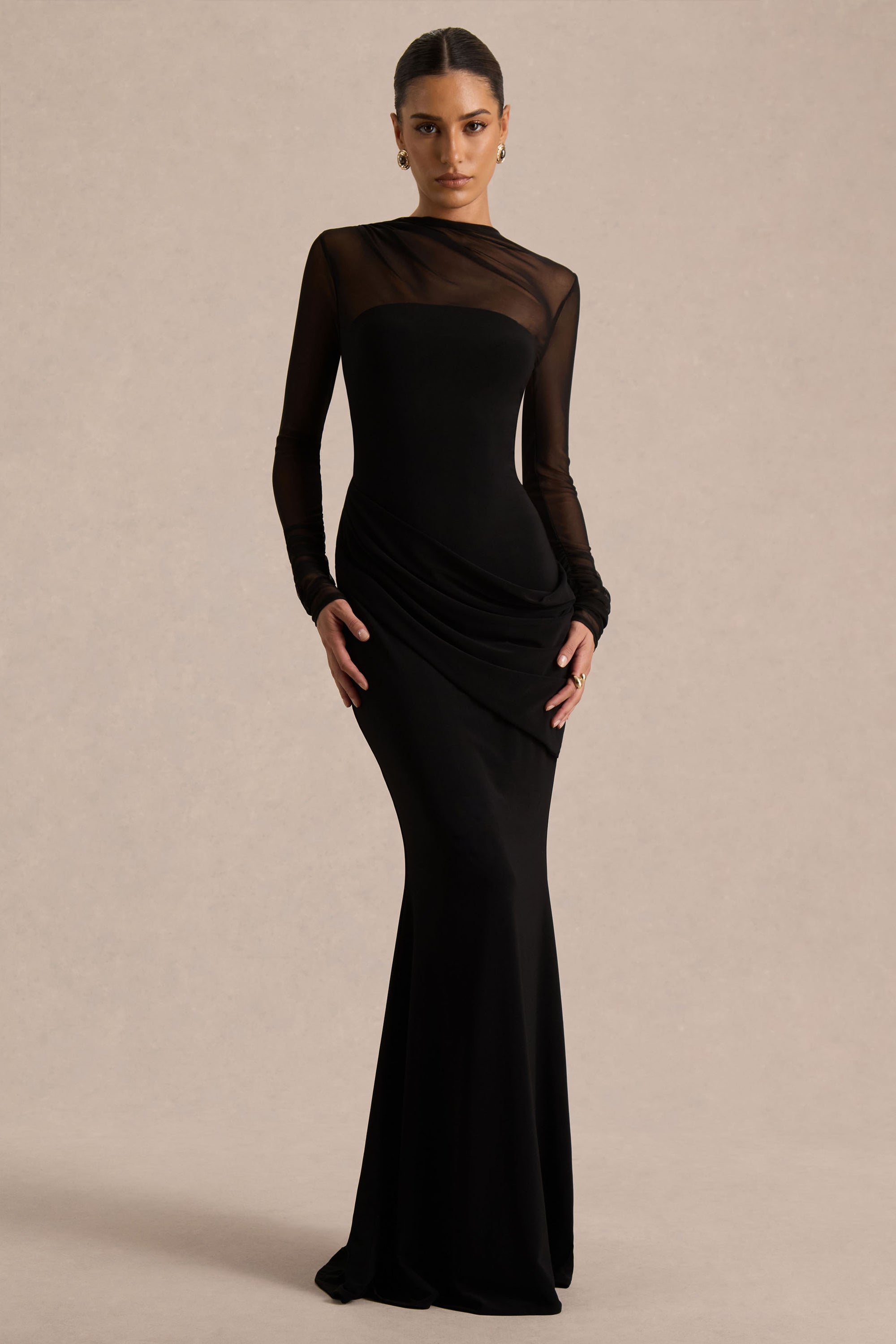 black mesh dress uk High Neck Cut Out Back Detail Maxi Dress In Black Mesh | EGO EU