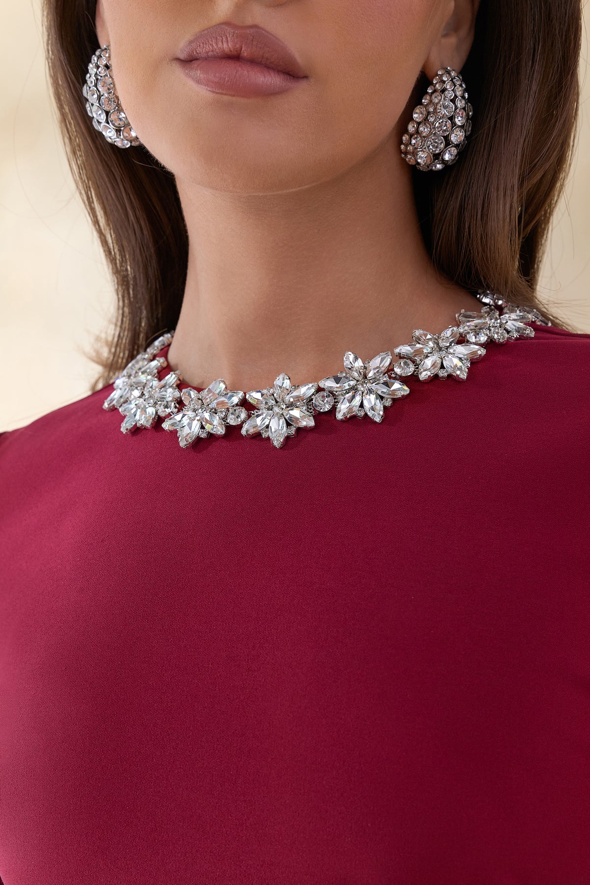 ECM_HR_CL137003069 Jovana _ Burgundy Embellished Crew-Neck Midi Dress With Drop Waist 5.jpg