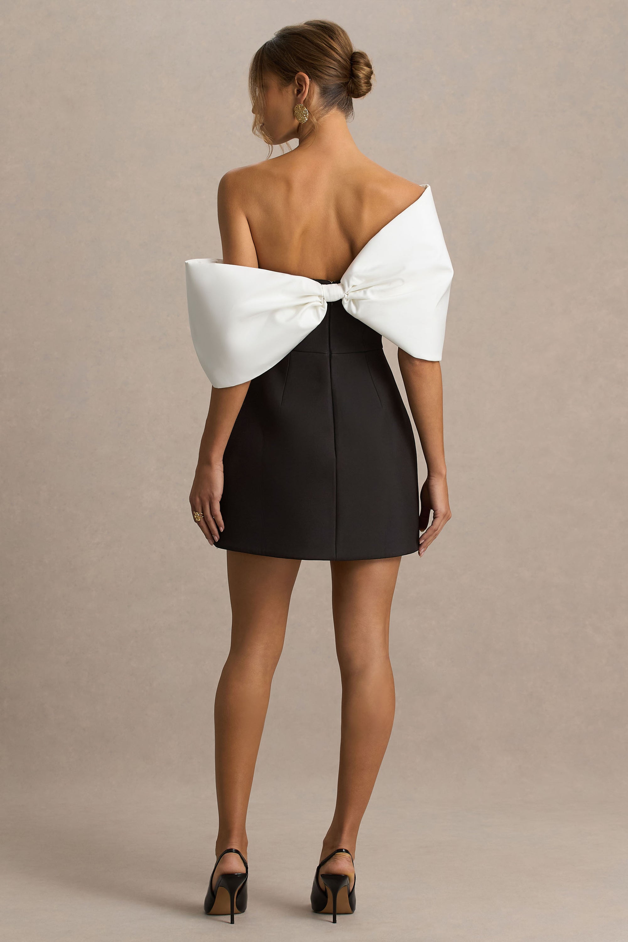 satin mini dress uk Rita Satin Mini Dress With Bow Sleeves - Black
