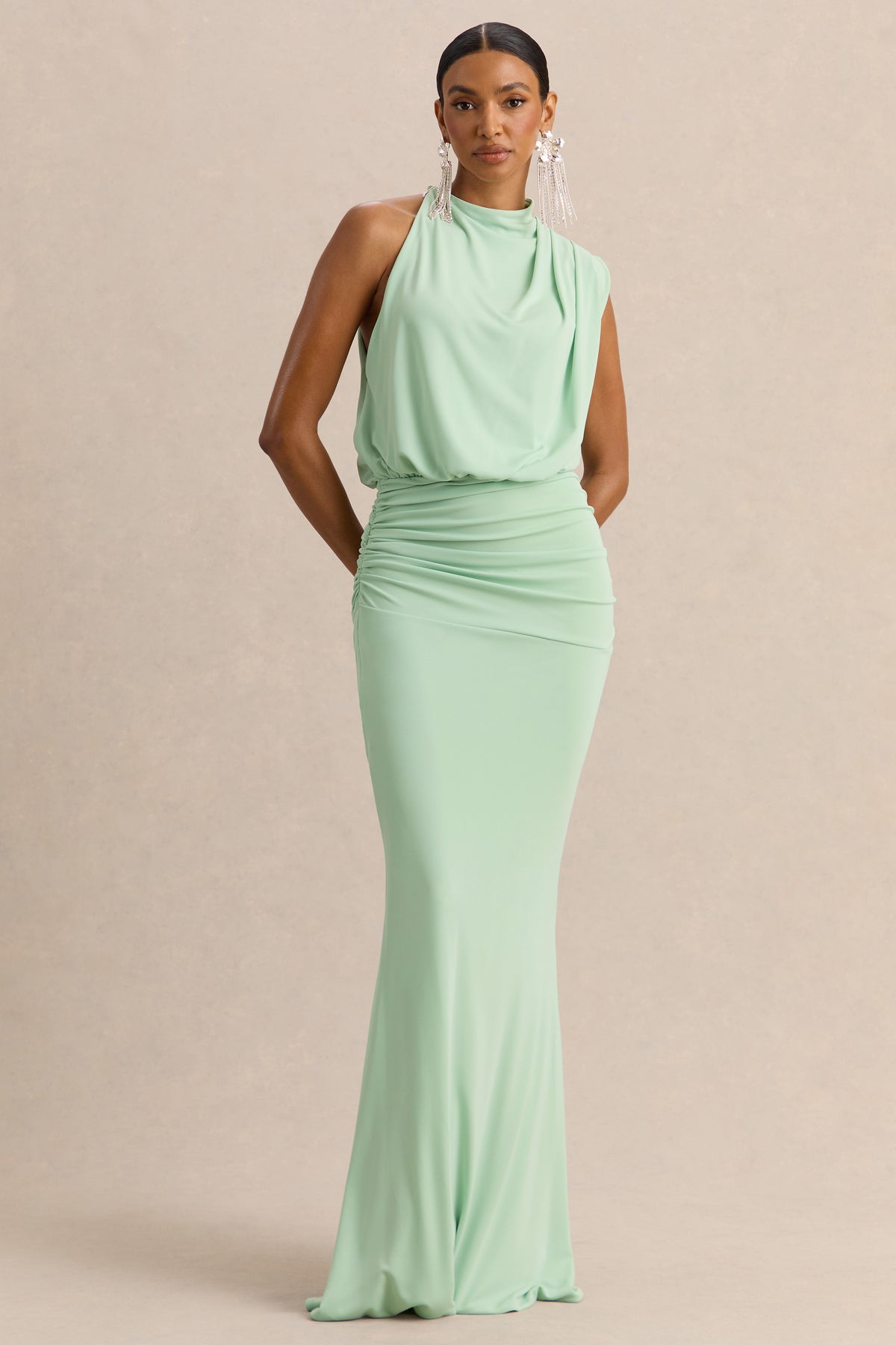Umaira Mint High-Neck Maxi Dress Club L London - UK Umaira Mint High-Neck Maxi Dress Club L London - UK