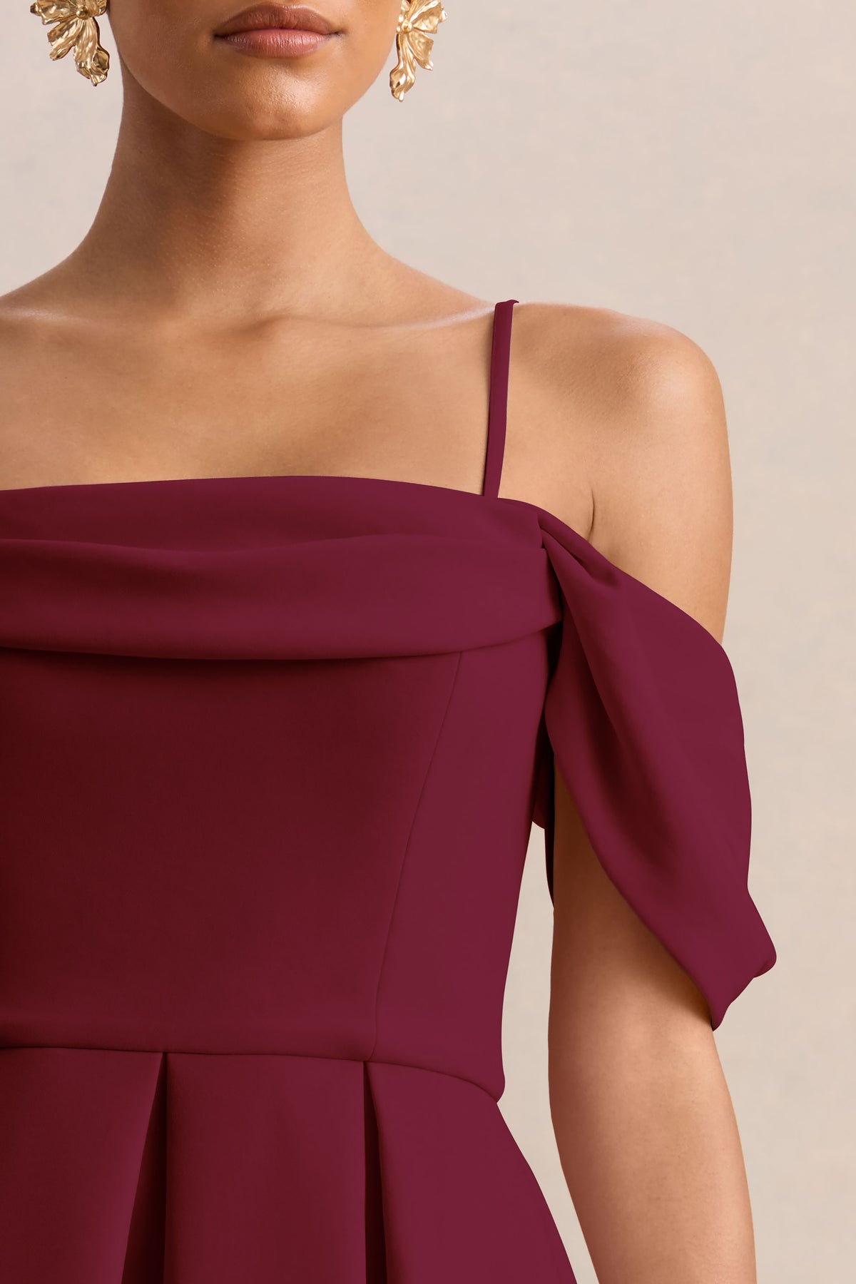 Cosima Burgundy Bardot-Neck Midi Dress – Club L London