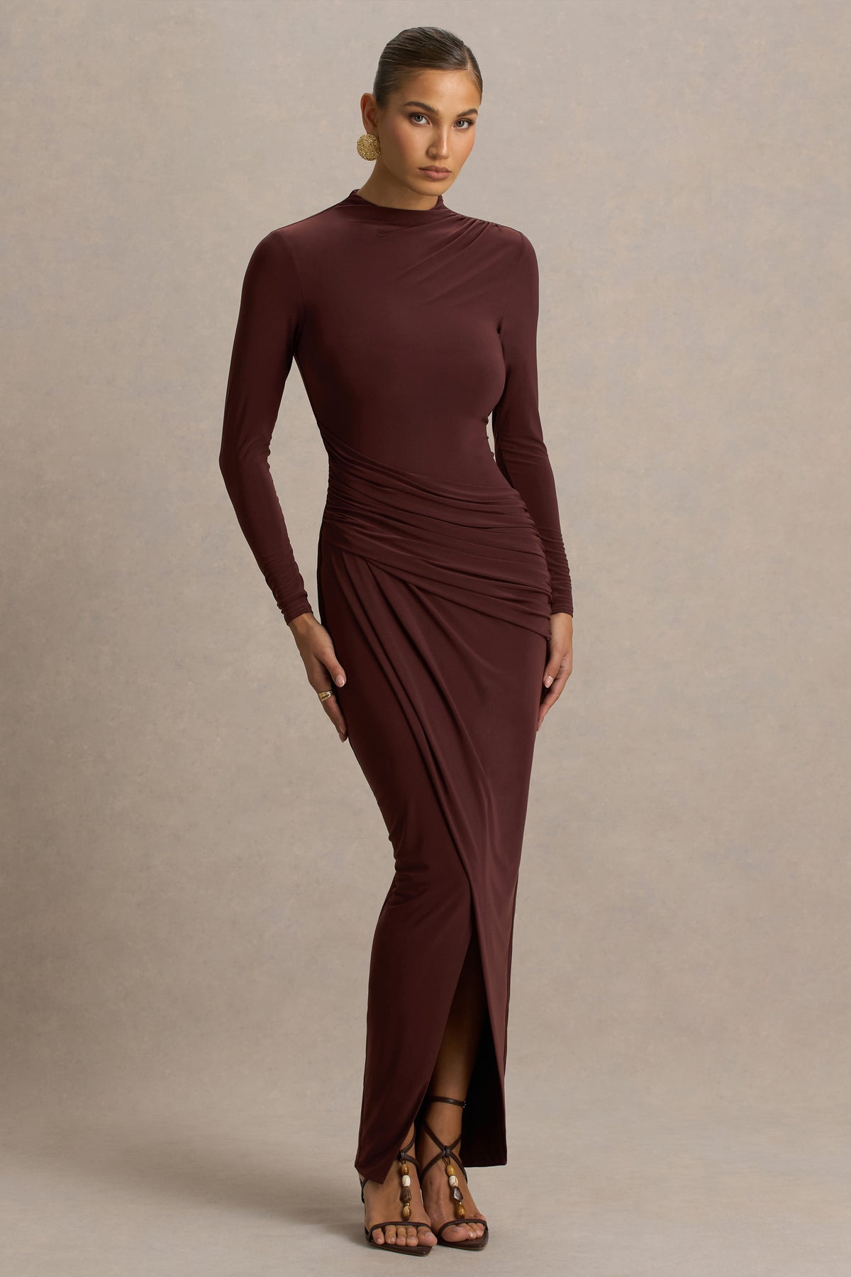 Zephyra High Neck Wrapped Maxi Dress