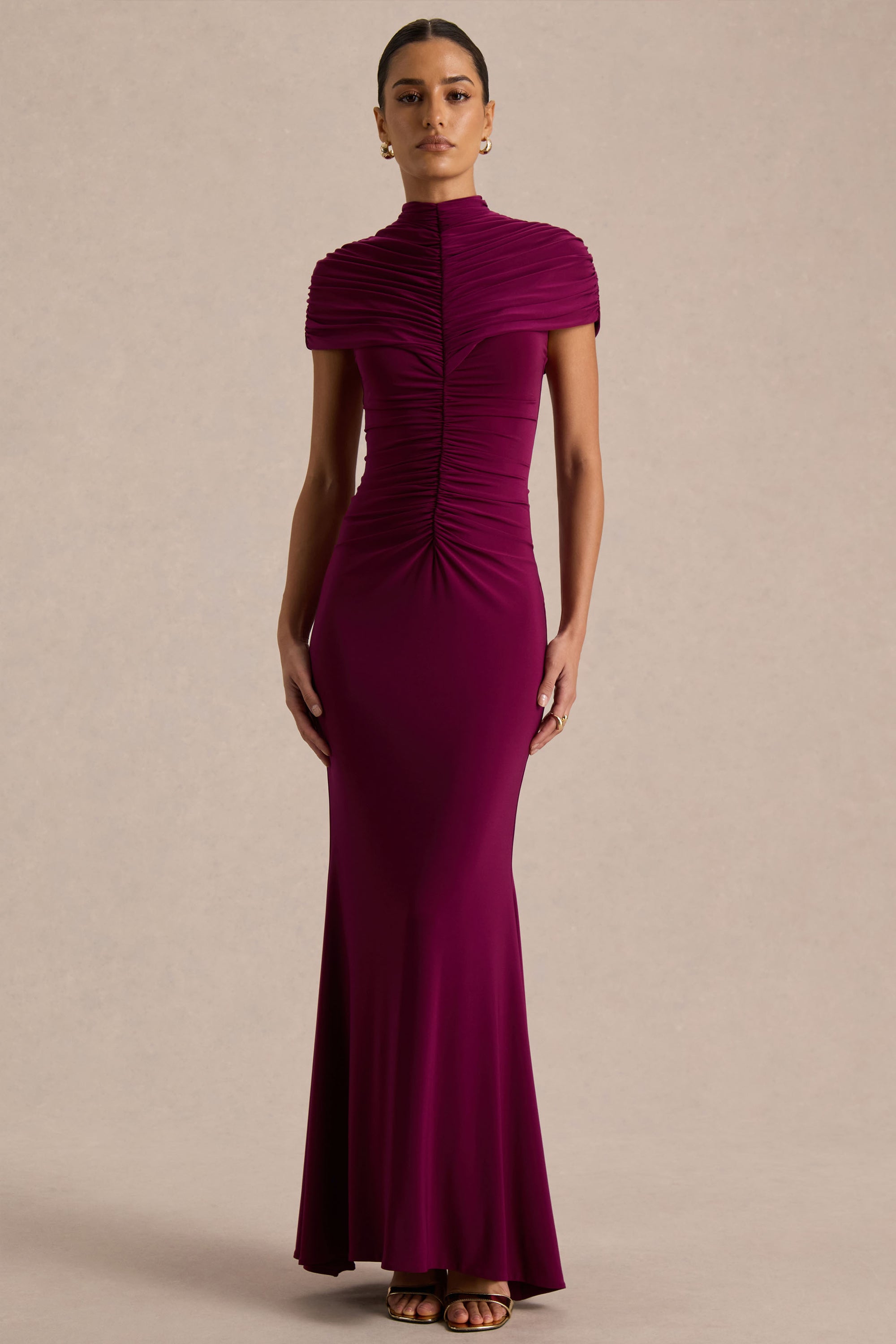 Azaria High Neck Maxi Dress Ruched Detailing
