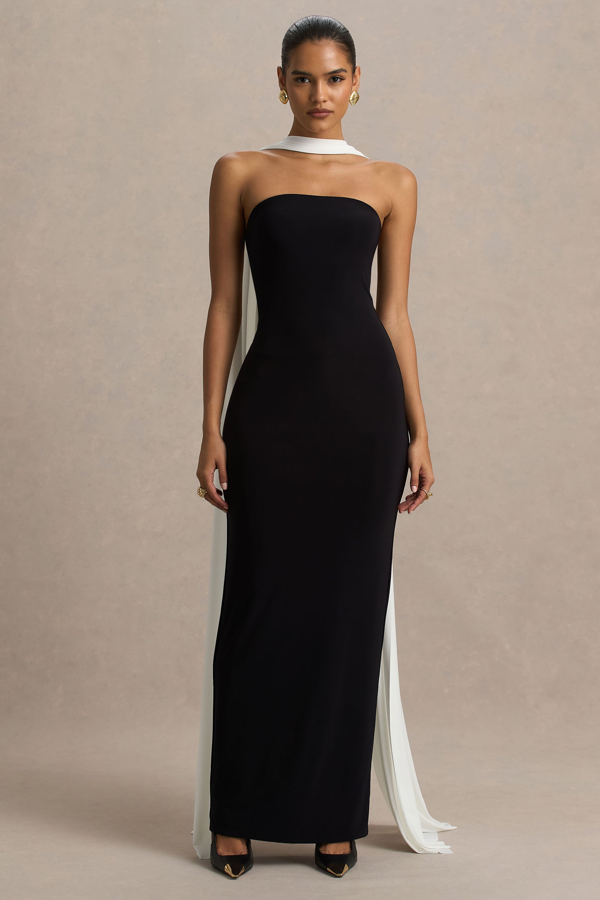 black and white maxi dress uk Ayla Contrast Maxi Dress