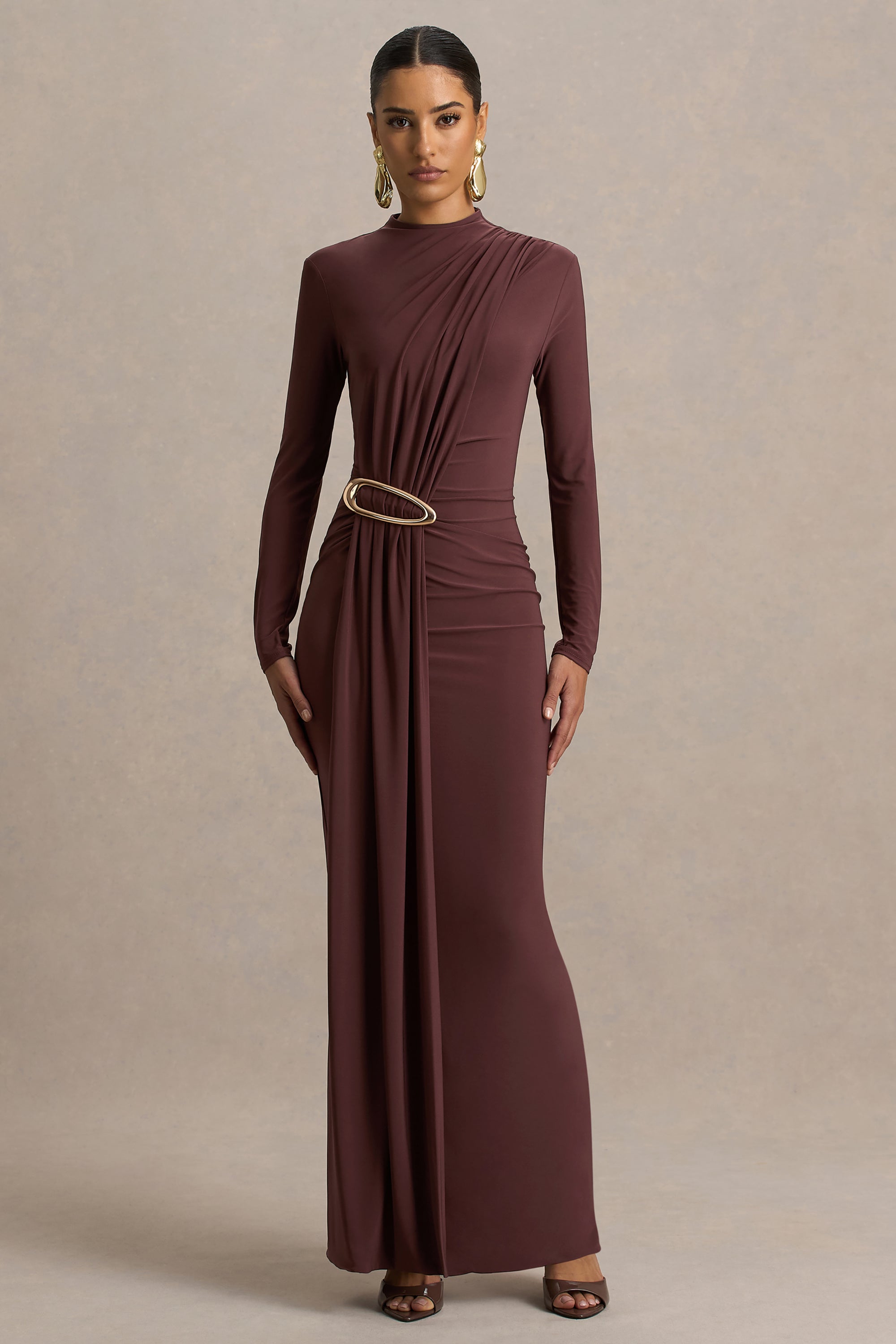 brown dresses uk Renee Contrast Long Sleeve Dress - Brown - Women's Dresses