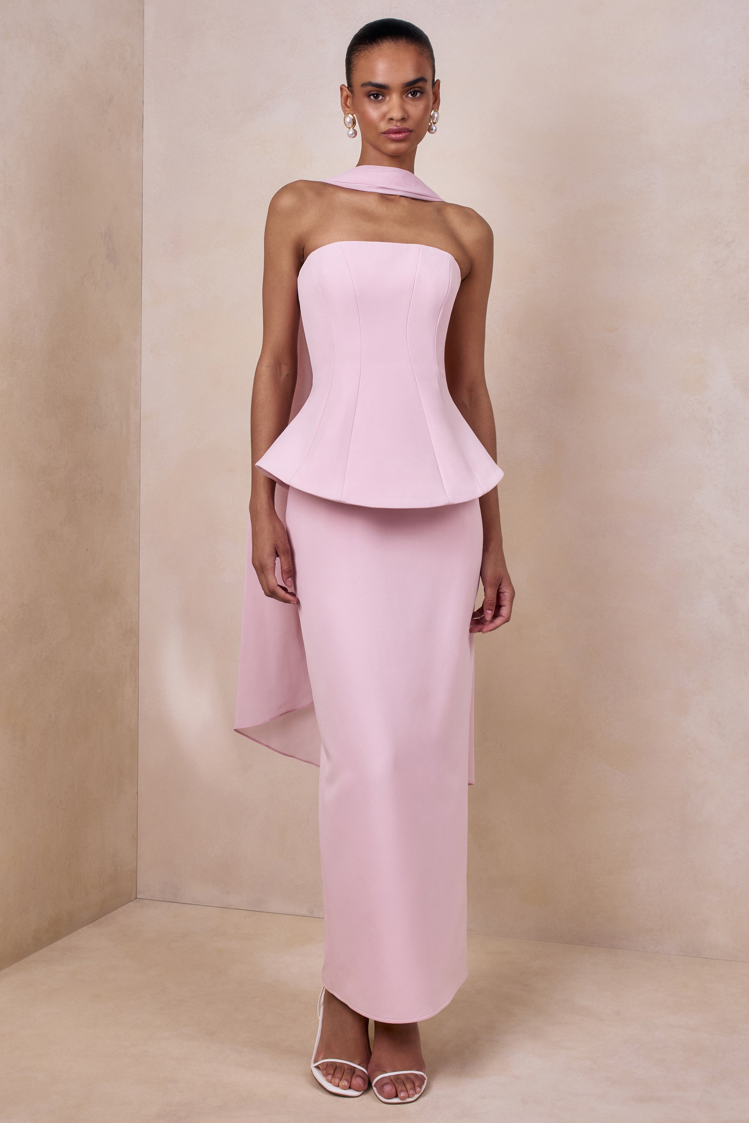 Farron | Light Pink Bandeau Corset Maxi Dress – Club L London - UK