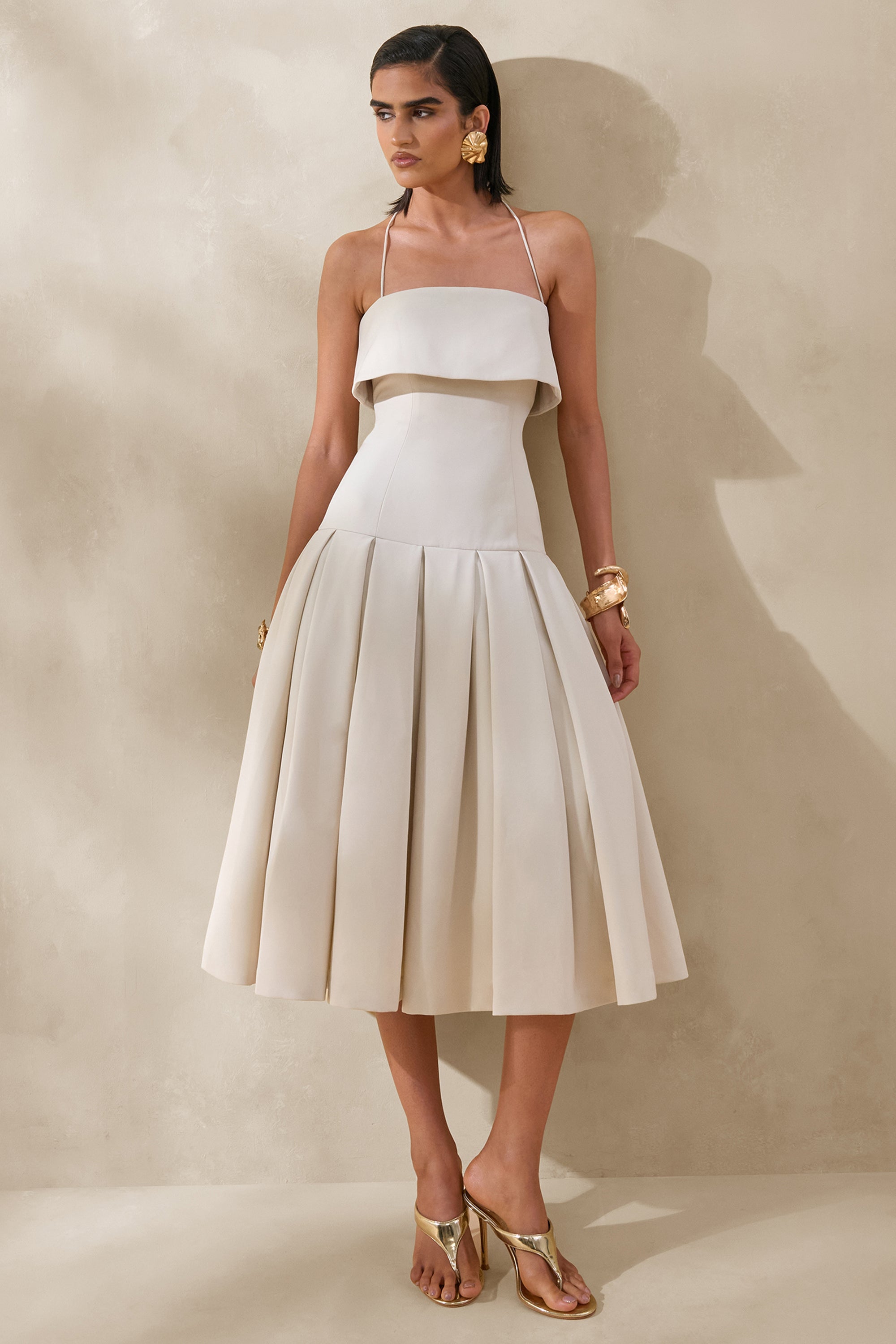 Dazira | Cream Square-Neck Midi Dress With Drop-Waist – Club L London