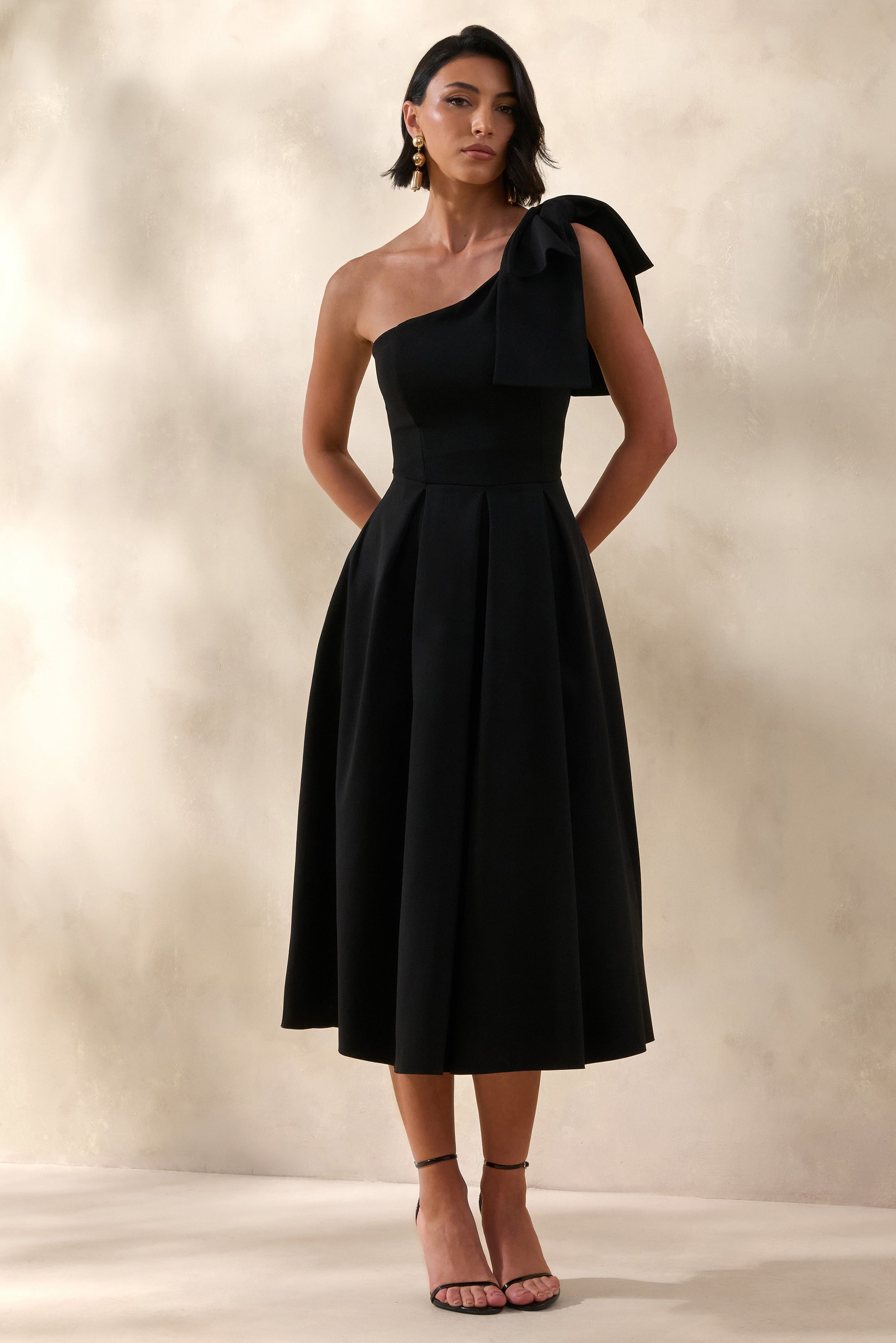 black midi dress with bows Mademoiselle Midi Dress Teuta Matoshi