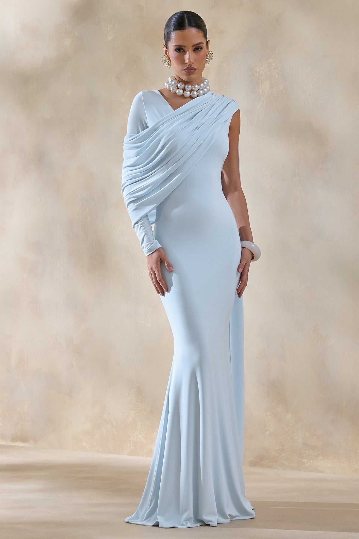 ECM_HR_CL137139016 Rubelle | Powder Blue Asymmetric-Neck Maxi Dress With Draped-Detailing 1.jpg