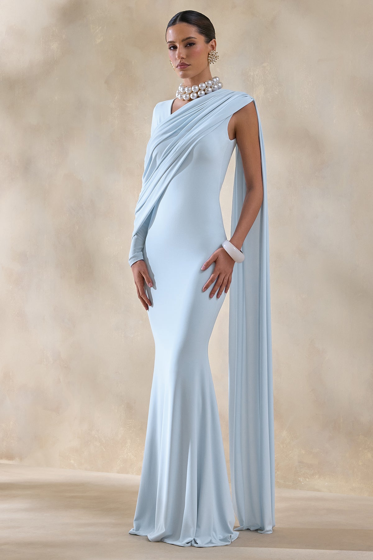 ECM_HR_CL137139016 Rubelle | Powder Blue Asymmetric-Neck Maxi Dress With Draped-Detailing 2.jpg
