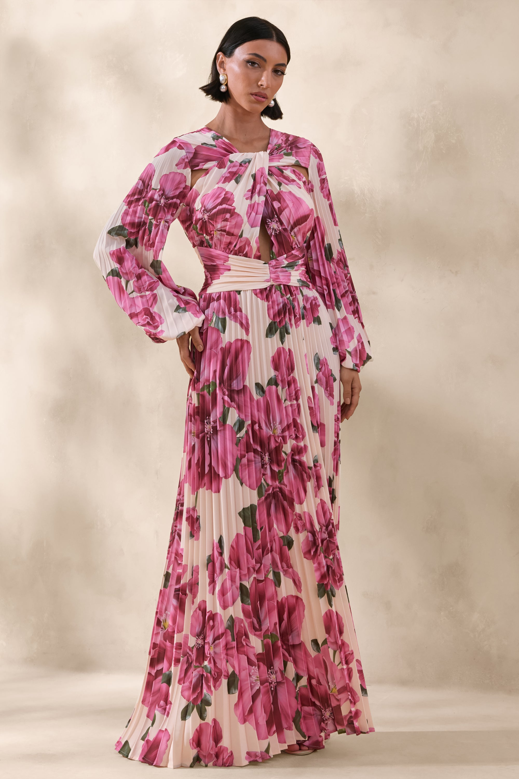 pink floral high neck dress Leia | PINK Lily Print High-Neck Maxi Dress