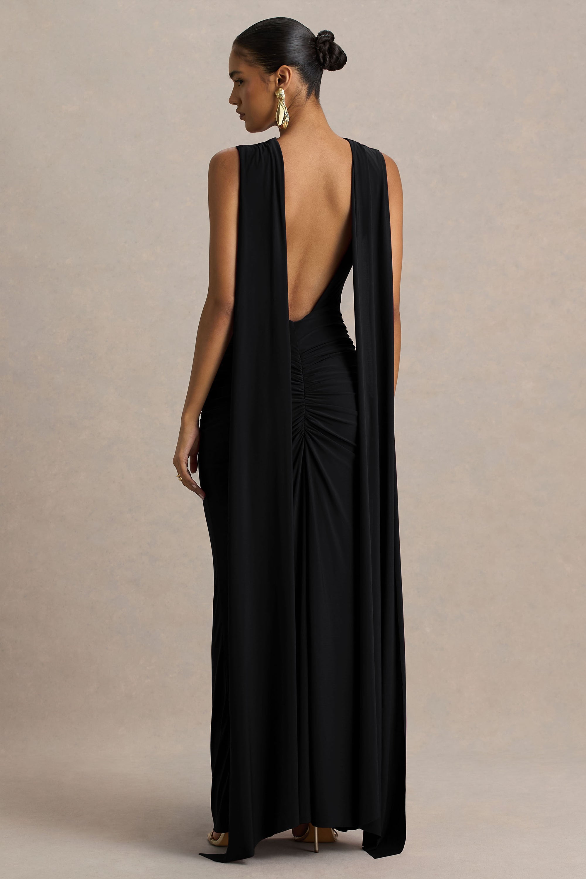open back dress uk VENUS Open Back Maxi Dress | Jet Black