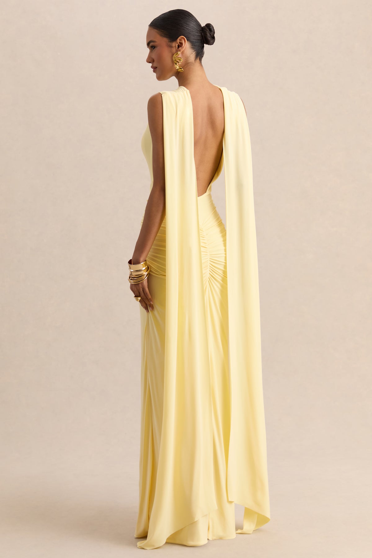 club l maxi dress Maelia | Cream Satin Cowl-Neck Maxi Dress With Diamante Straps