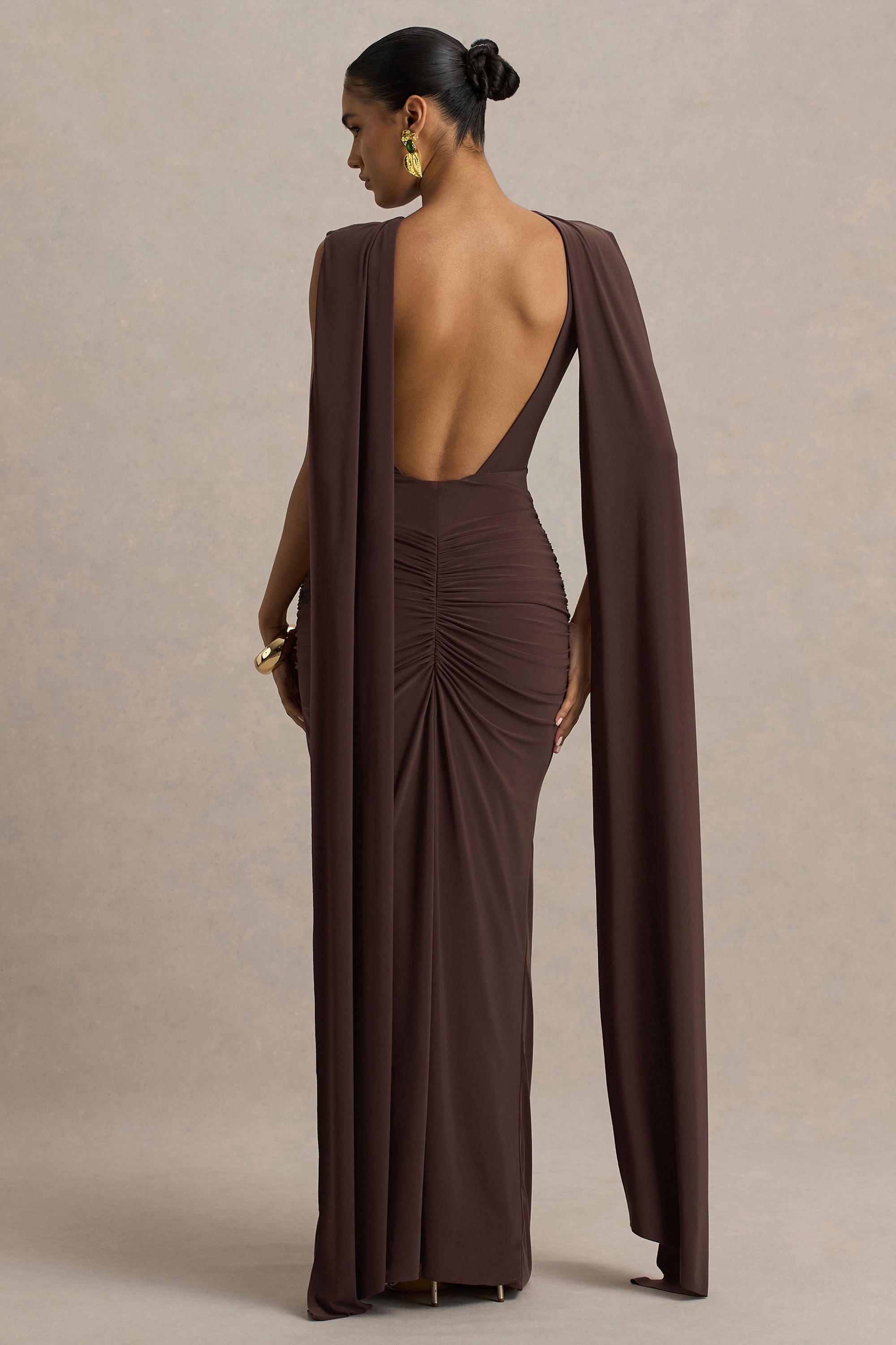 Premiere Boat Neck Maxi Dress Cape Sleeves Open Back