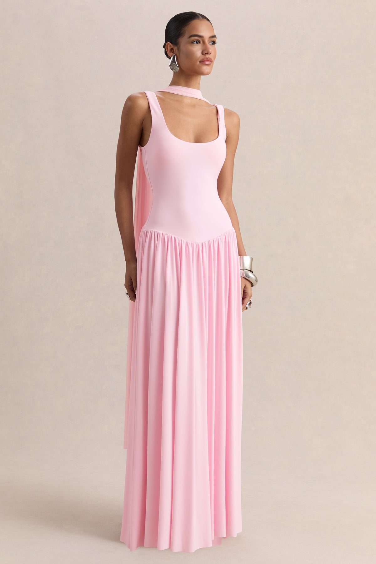 ECM-HR-CL137204084 - Aurina - Pink Square-Neck Maxi Dress With Scarf-Detail 01.jpg