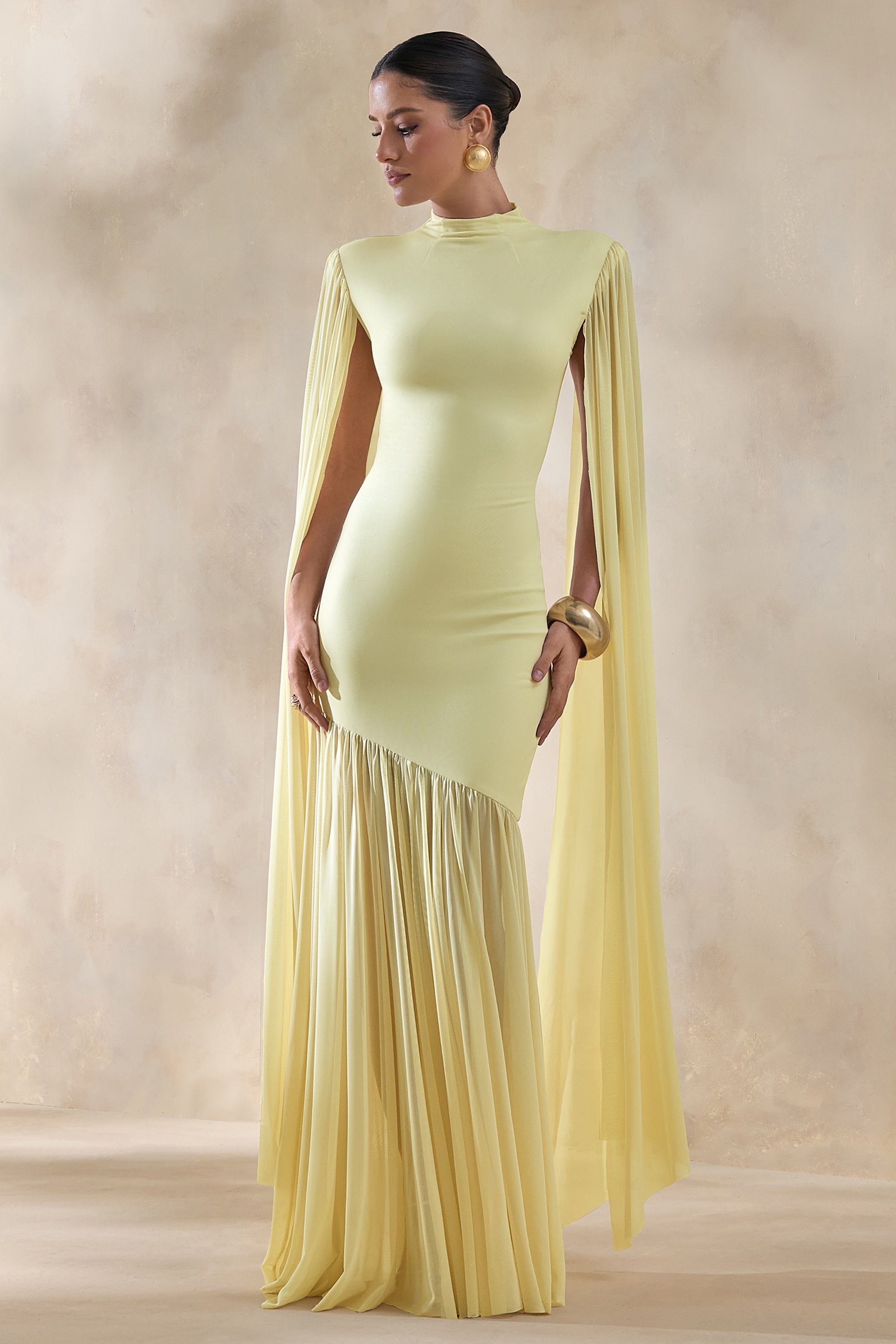 lemon maxi dress uk Sleeveless Cape Detail Open Back Maxi Dress In Lemon | EGO EU