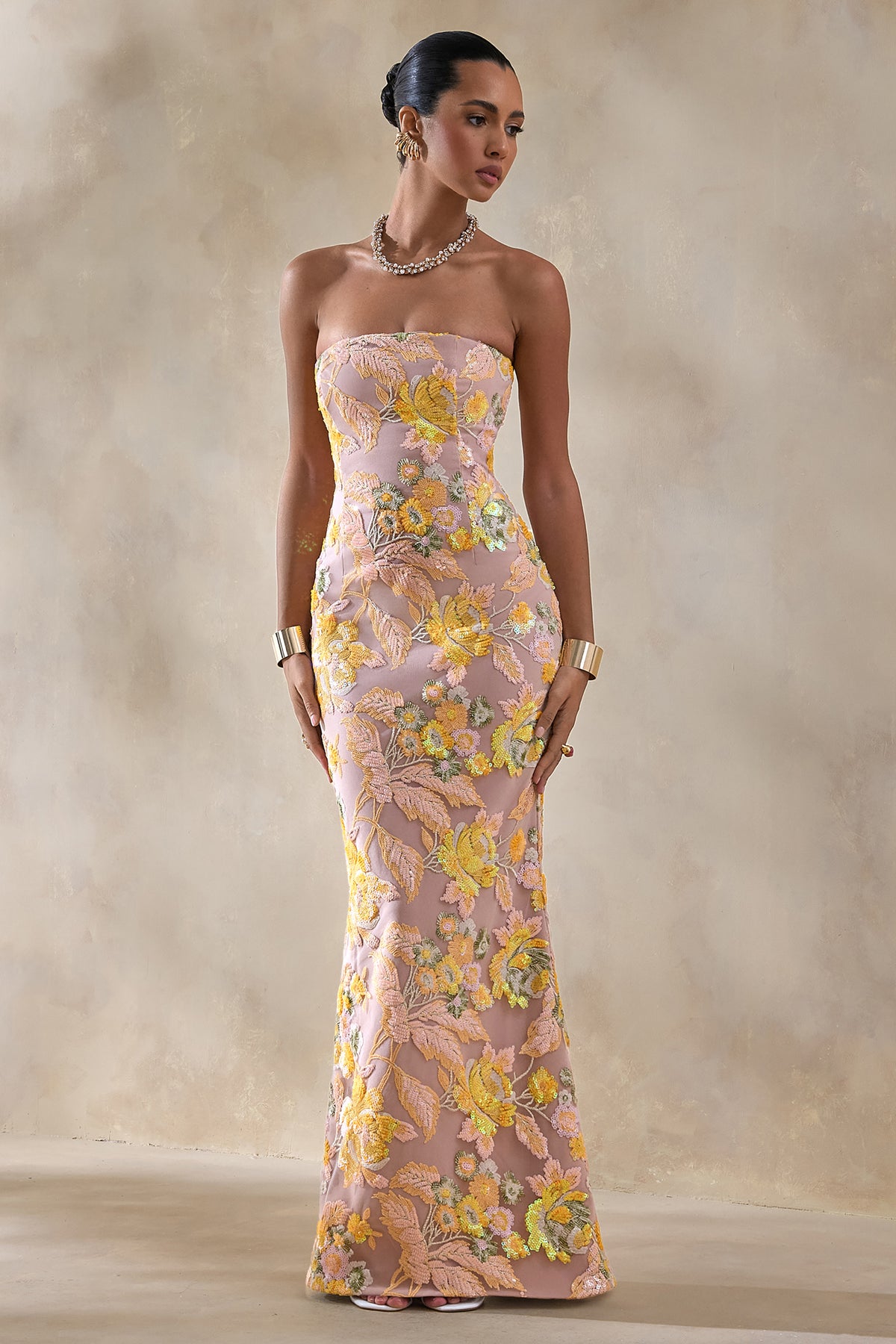 sachin and babi light blue dress Floral-Embroidered Strapless A-Line Gown main image 0